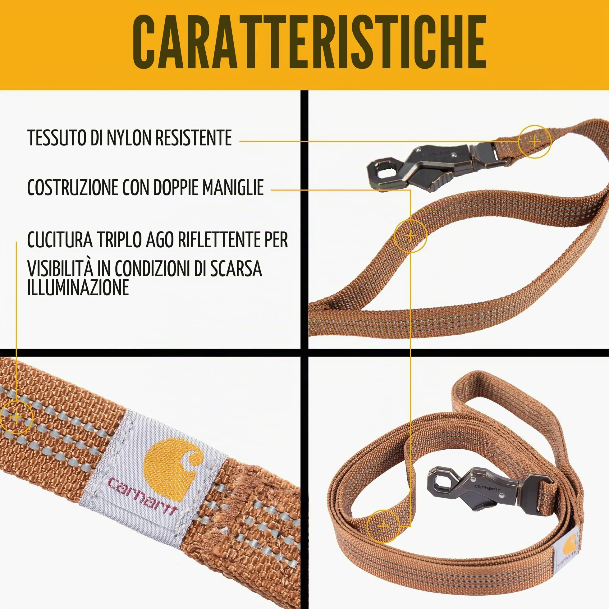 Carhartt Guinzaglio per cani a doppia maniglia, tessuto resistente 600 denari con hardware regolabile in metallo con anello a D, color vino profondo, grande