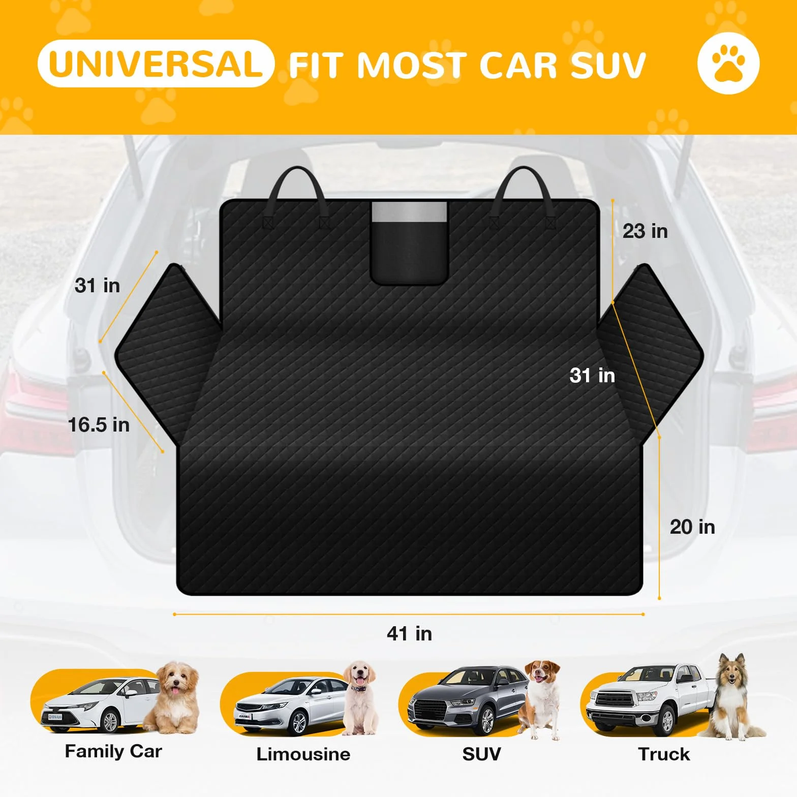 Telo Auto per Cani con Protezione Laterale - Impermeabile Antiscivolo Telo Bagagliaio Auto per Cani, Copertura Universale per Bagagliaio Auto, SUV,e Station Wagon, Lavabile in Lavatrice
