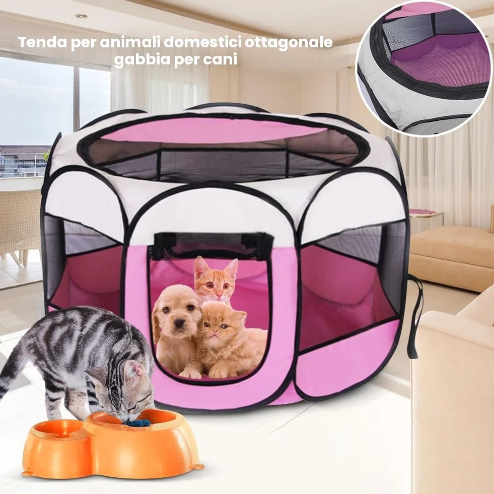 Recinto Cani da Interno Pieghevole 74x74x43cm Rosa per Gatti Cuccioli