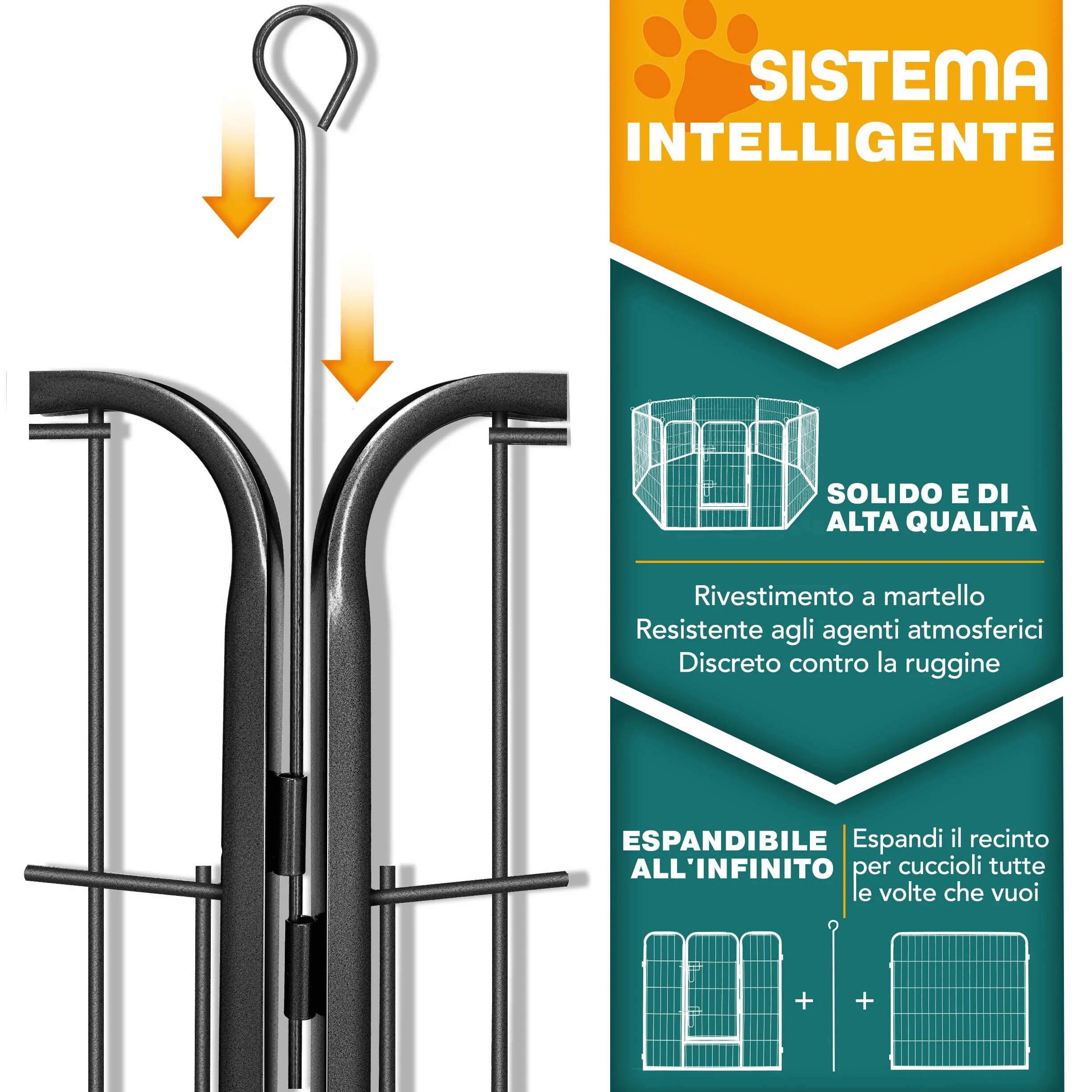 TRESKO® Recinzione Recinto 80 cm per Cani, Gabbia per Cuccioli con 8 picchetti inclusi, Box in Metallo Robusto (77 x 60 cm)