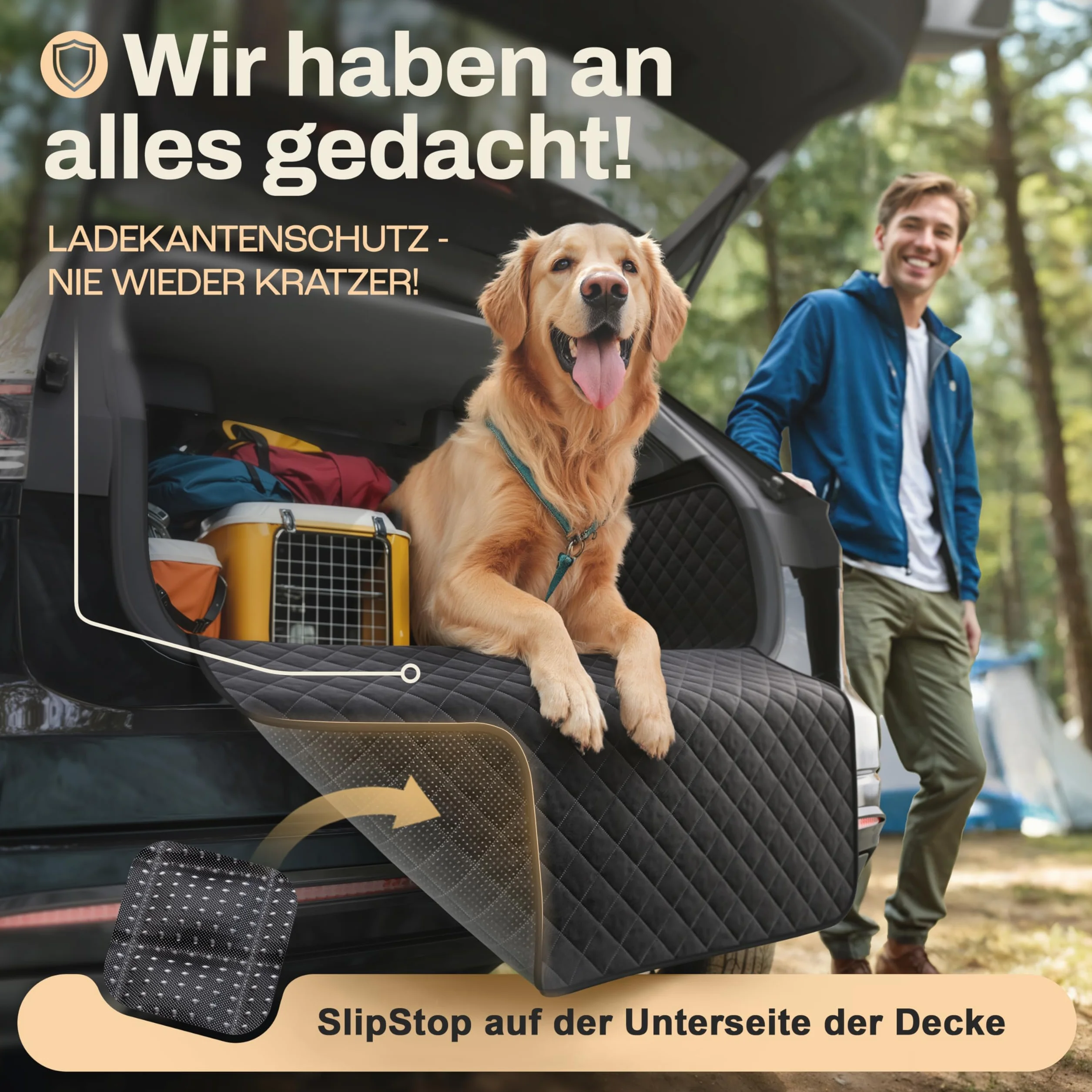 HELDENWERK Protezione per il bagagliaio per cani, trapuntata con protezione laterale e per il bordo di carico | Coperta per cani per auto, impermeabile e resistente ai graffi | Tappetino protettivo