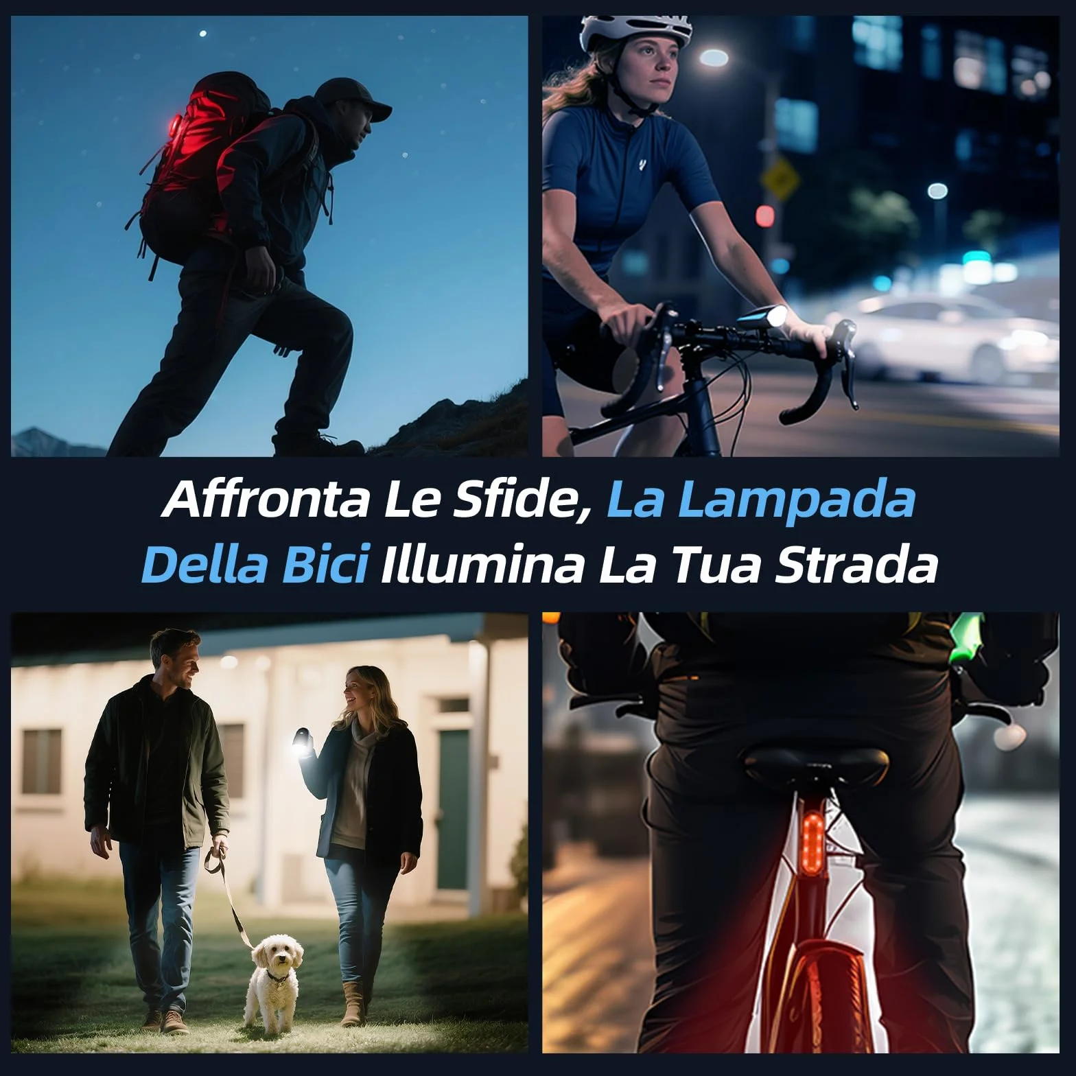 Luci Biciclette LED, Anteriore e Posteriore USB Ricaricabile e Impermeabile IP65, 1200 mAh luci MTB per Uomini Donne, Bambini, Combinazione di Luci per Mountain Bike Impermeabili