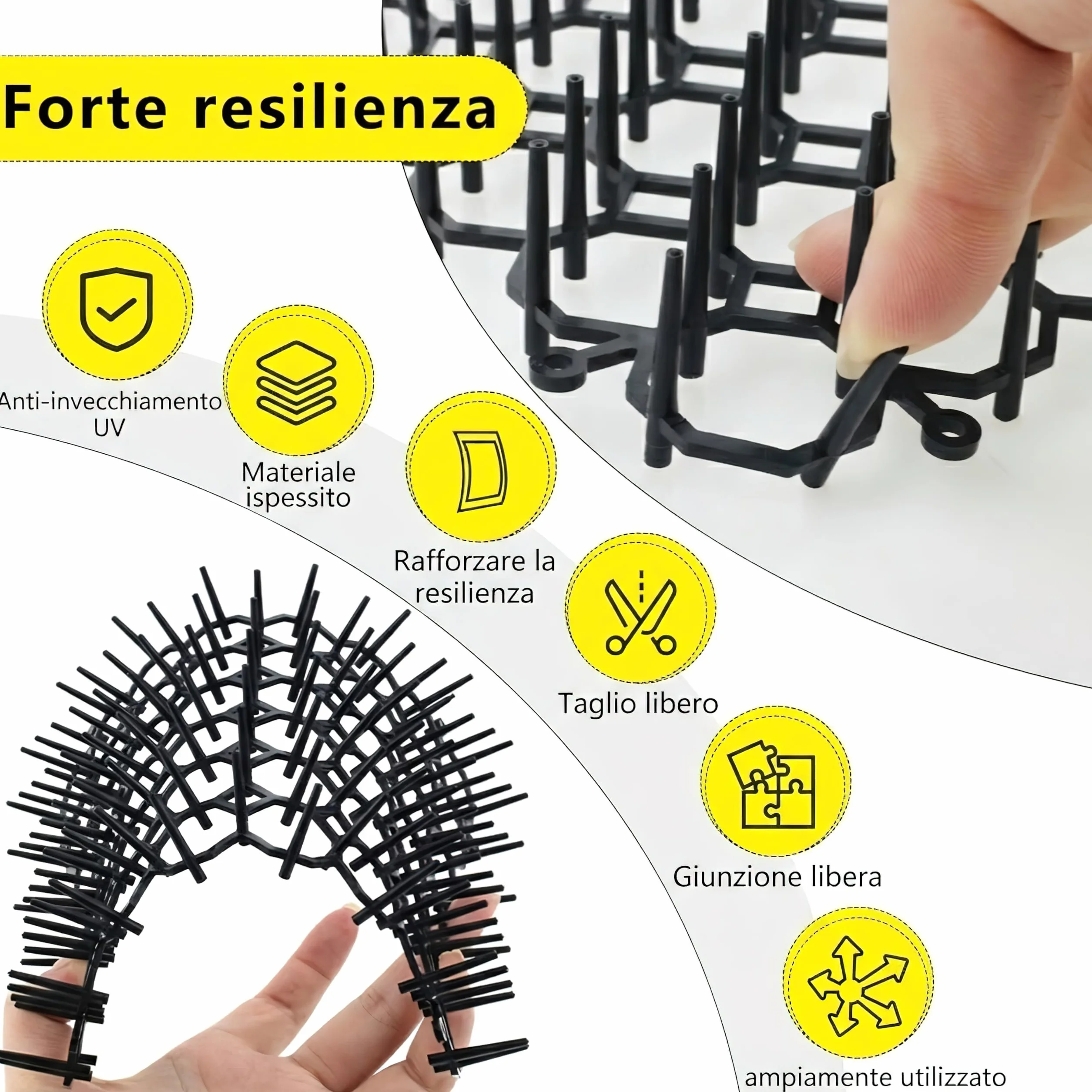 Tappetini Dissuasori per Gatti (Set da 6, 20x15cm) - Repellente con 8 Picchetti di Fissaggio - Griglia con Punte per Giardino, Divano - Barriera Interno/Esterno