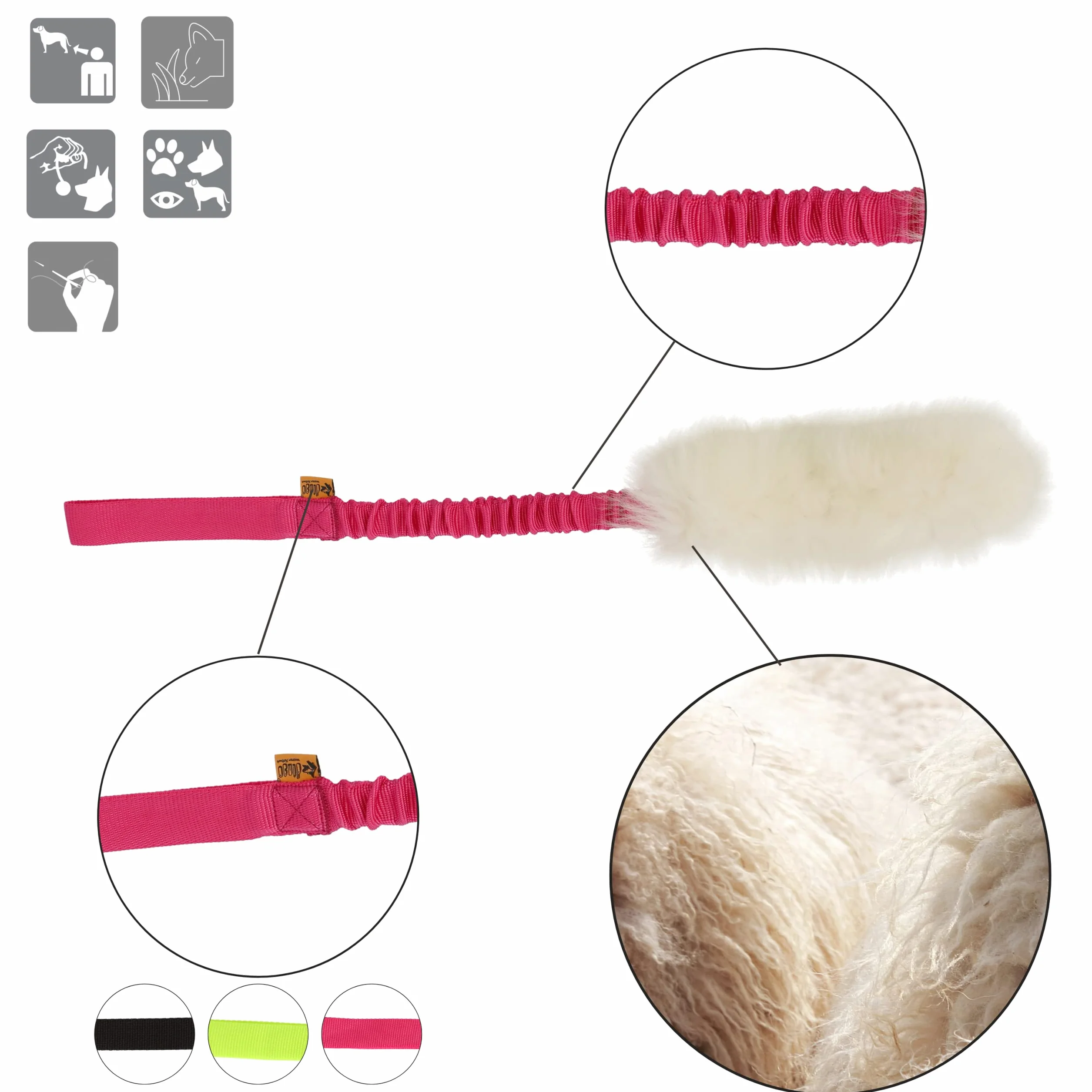 DINGO cane giocattolo - pelle di pecora con elastico rosa, rimorchiatore di ricompensa di motivazione agilità per allenamento e divertimento 15580