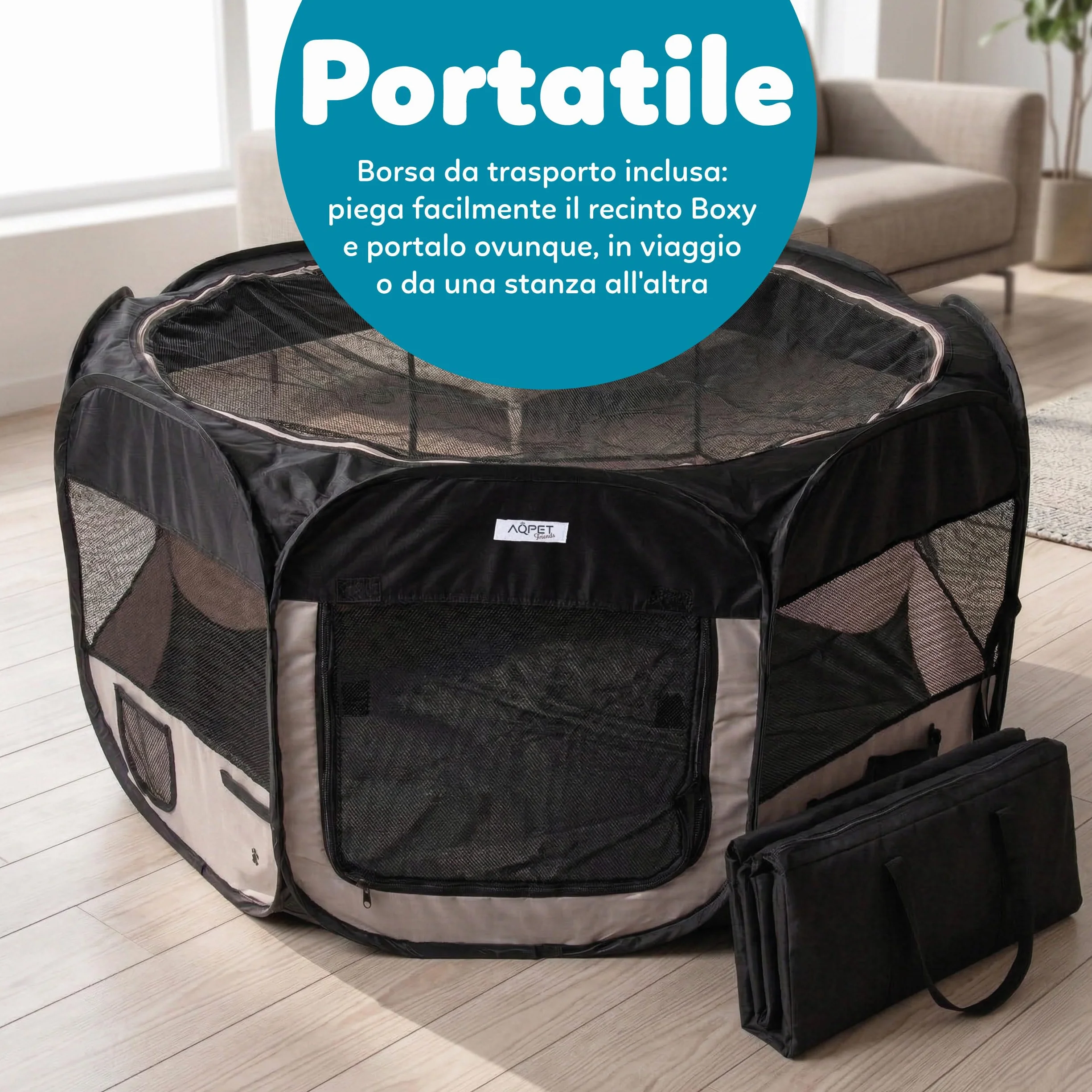 AQPET Box per Animali Cani e Gatti Cuccioli recinto Pieghevole Tessuto Impermeabile (Nero, Nero)