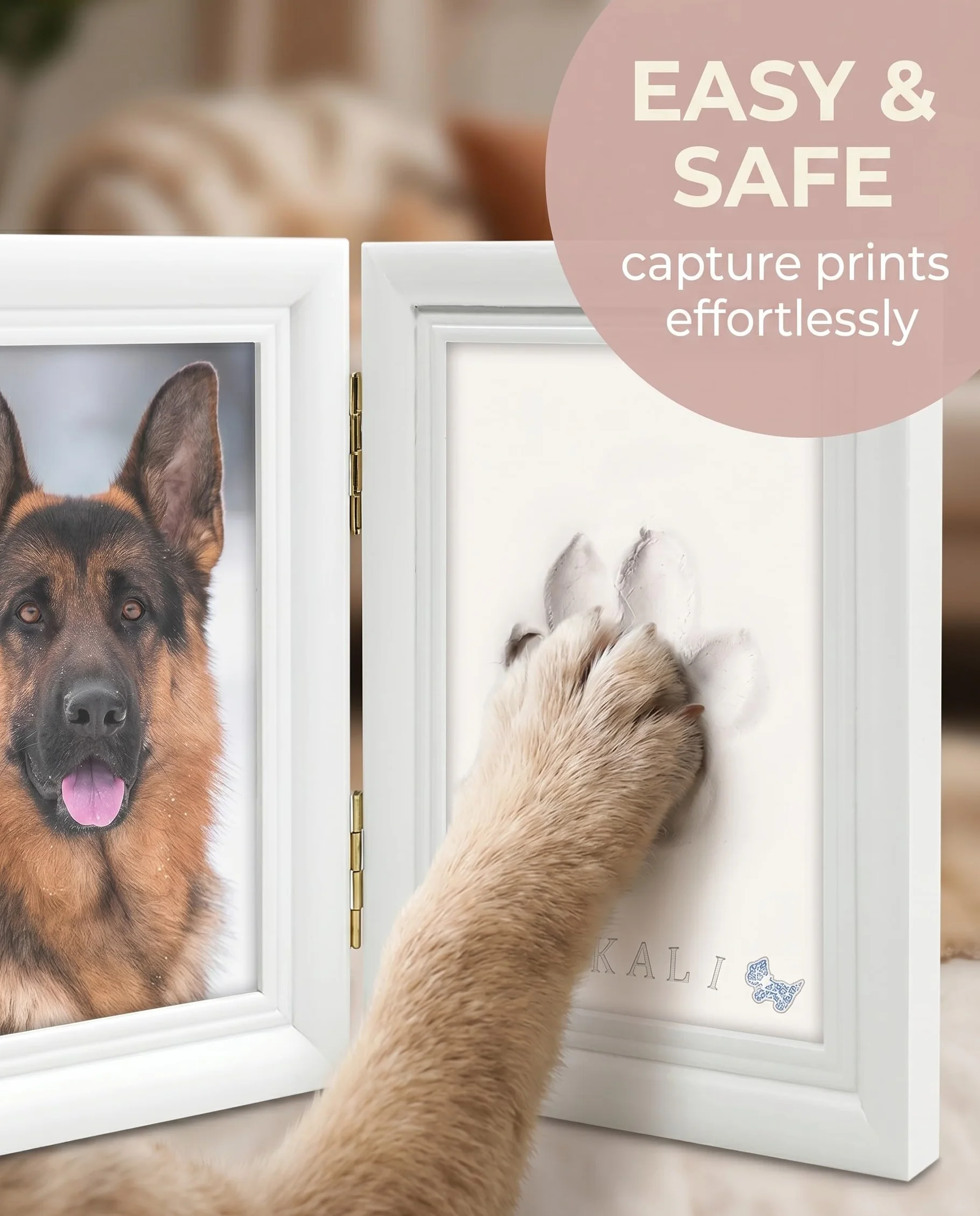 Impronta Zampa e Calco 3D per Cani Gatti, Kit Fai da Te con Cornice Foto, Regalo Commemorativo