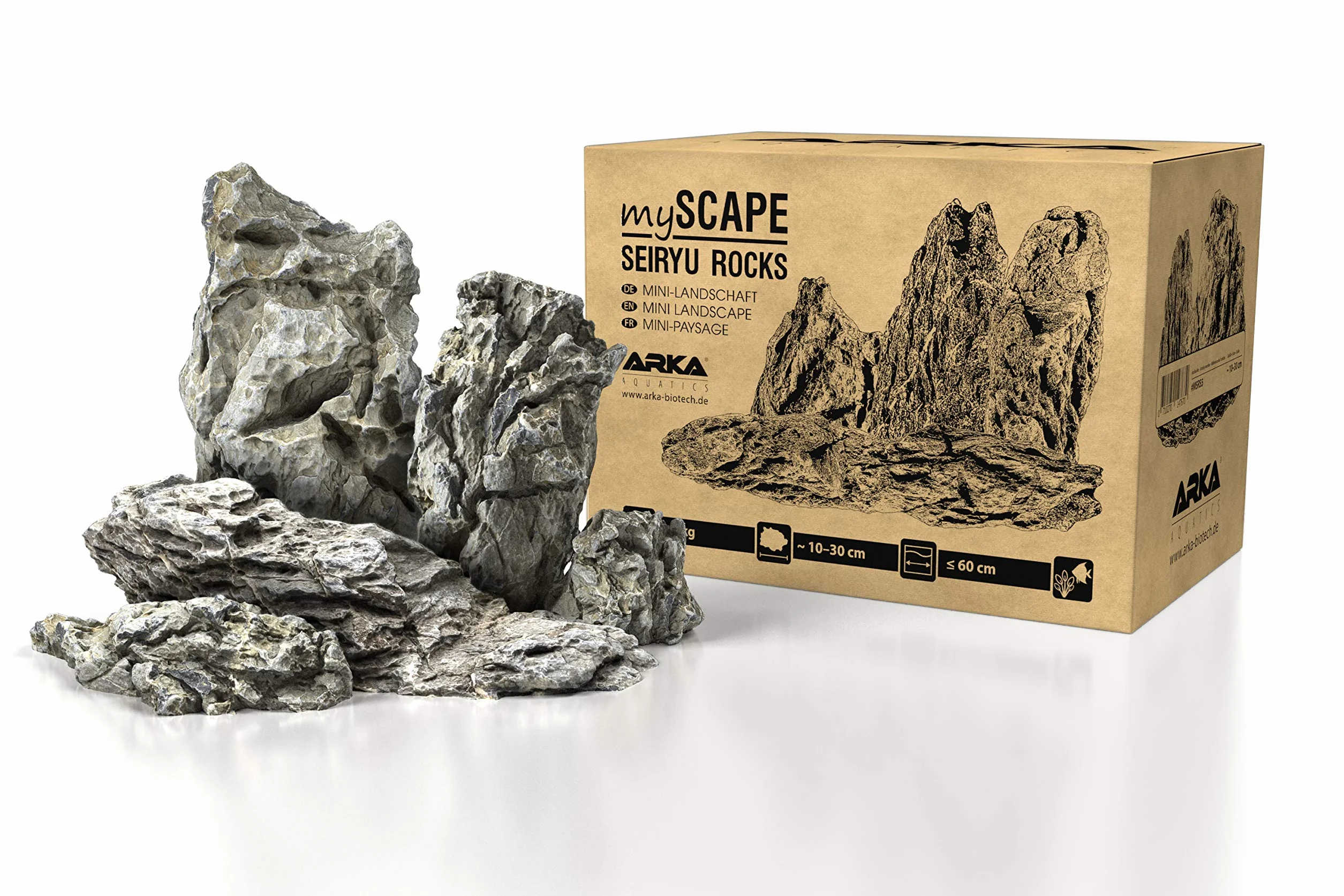 ARKA myScape-Rocks Seiryu Mini Landscape Natural Rock for Unique Aquascapes in Any Freshwater Aquarium & Terrarium, Ideal for Aquarium Widths up to approx. 60 cm, 5 kg, Grey, M
