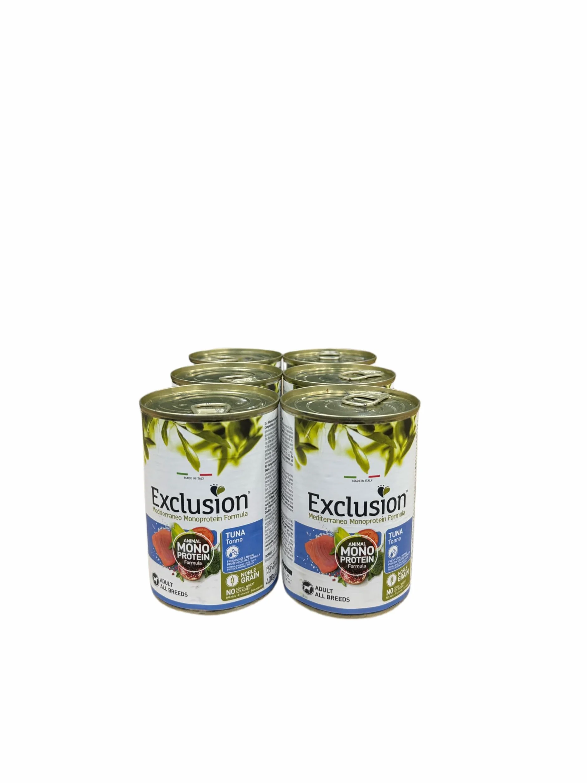Exclusion umido cane Monoprotein All Breeds Adult Tonno, alimento completo per cani adulti di tutte le taglie, monoproteico, gusto TONNO | 6 scatolette da 400 grammi l'una.