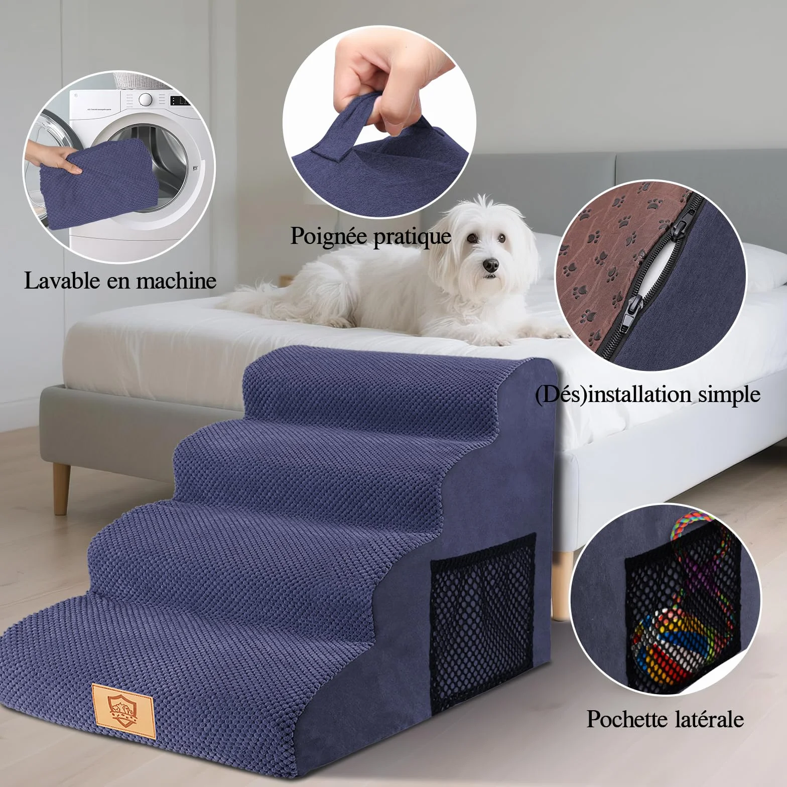 MASTERTOP Scala per Cani 4 Gradini Antiscivolo per Animali Domestici Blu Navy