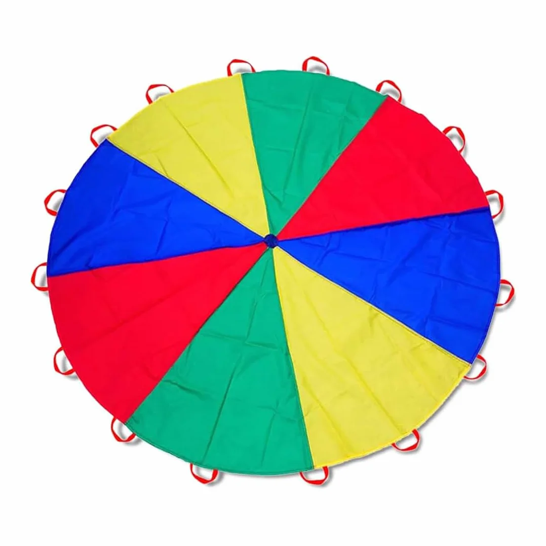 Paracadute Bambini, Paracadute Professionale, Telo Arcobaleno con Maniglie per Giochi di Gruppo, Ginnastica e Feste di Compleanno, Ideale per Interni ed Esterni, 300 cm, 3 metri, 12 bambini