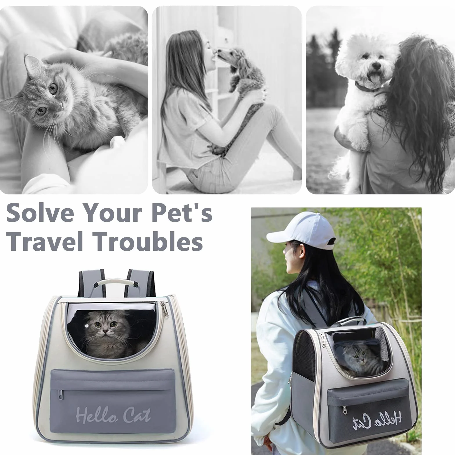 Zaino Gatto, Zaino per cani Gatti Trasportino, Zaino portatile traspirante con Tasche Frontali,Trasparente E Traspirante Resistente al Calore Carrier per I Viaggi di Campeggio D'escursione
