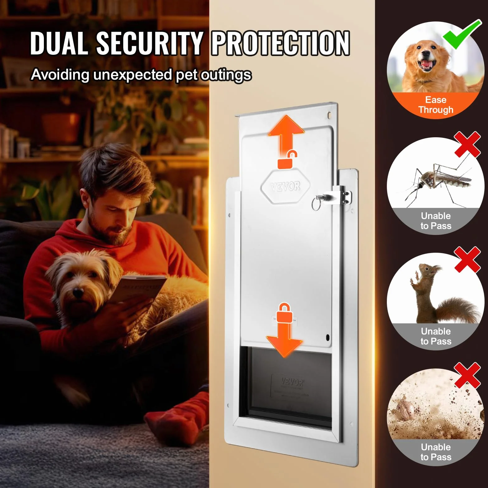 VEVOR Porta per Animali Domestici 362 x 536 mm Telaio in Metallo con Serratura Sistema a 3 Alette Bianco