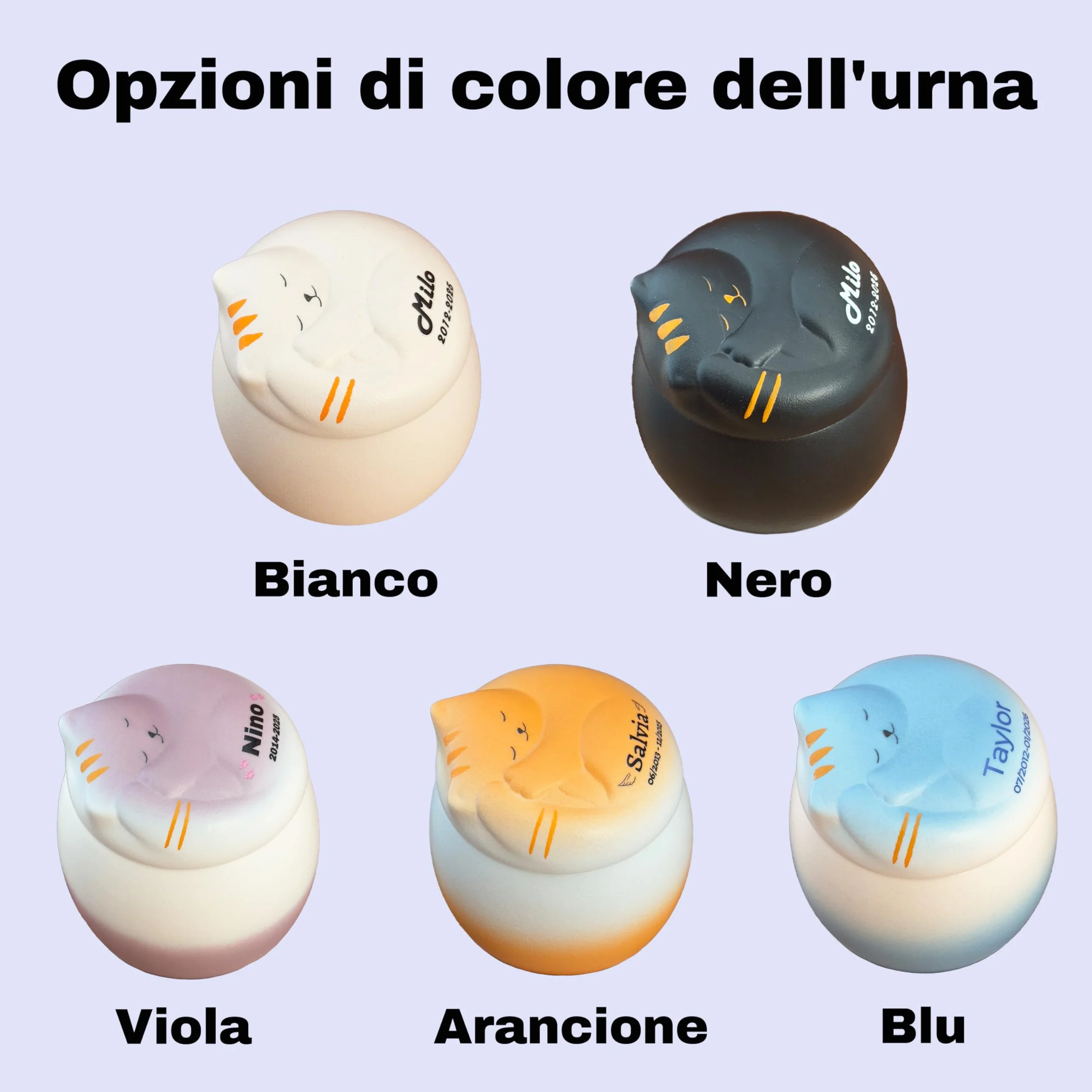 Urna per gatti in ceramica fatta a mano per ceneri animali domestici personalizzabile (nero)
