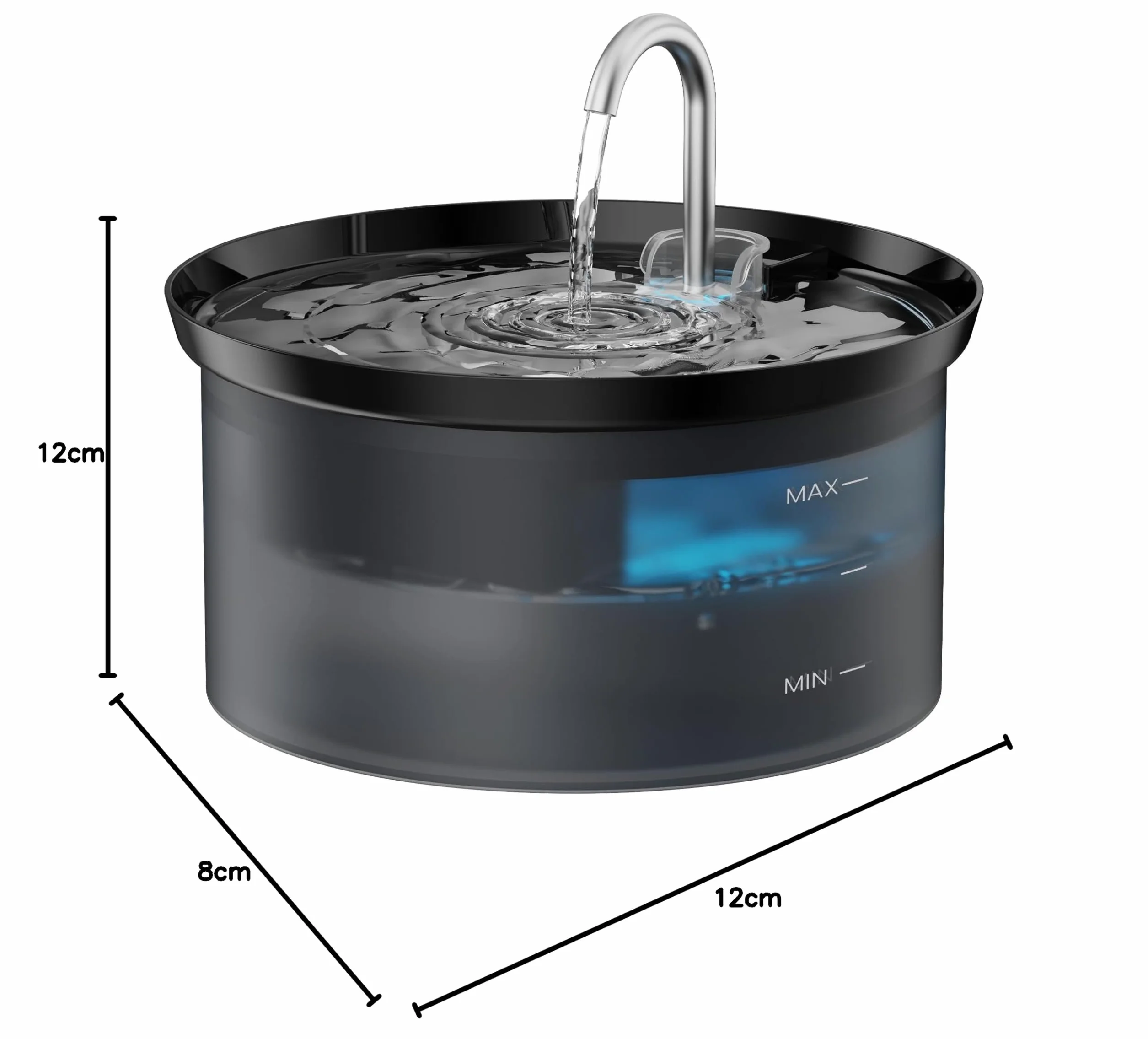 Fontanella per Gatti: Fontana per Gatto d'acqua per Animali Domestici con Pompa Ultra Silenziosa, Filtro a Carbone Attivo Mantenendo l'acqua Pulita, Capacità 2,5L, Design del Rubinetto