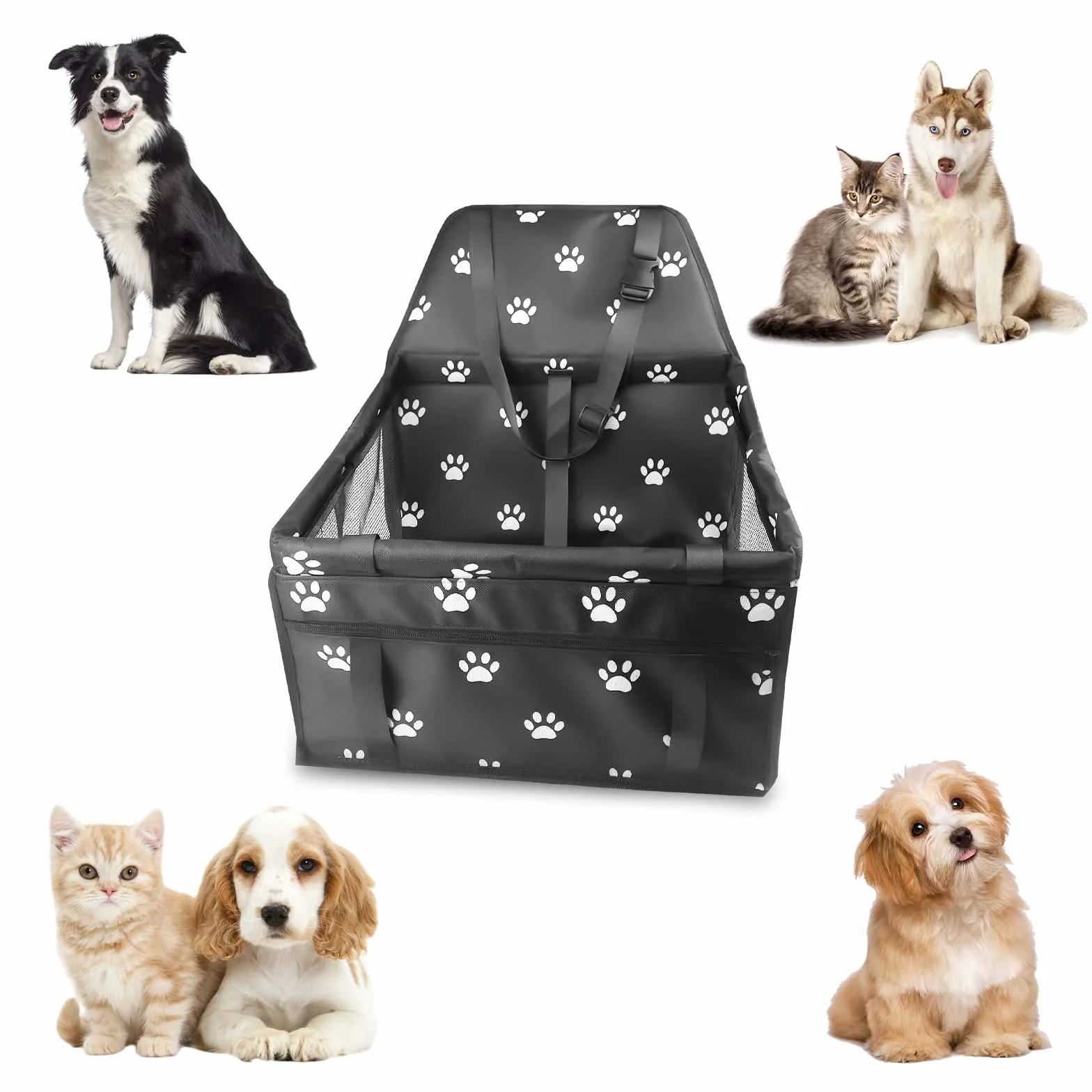 Gvolatee Seggiolino Auto per Cane, Seggiolino Auto per Cani con Cintura di Sicurezza Trasportino per Cani Pieghevolem con Tubo di Supporto 40×34×25cm