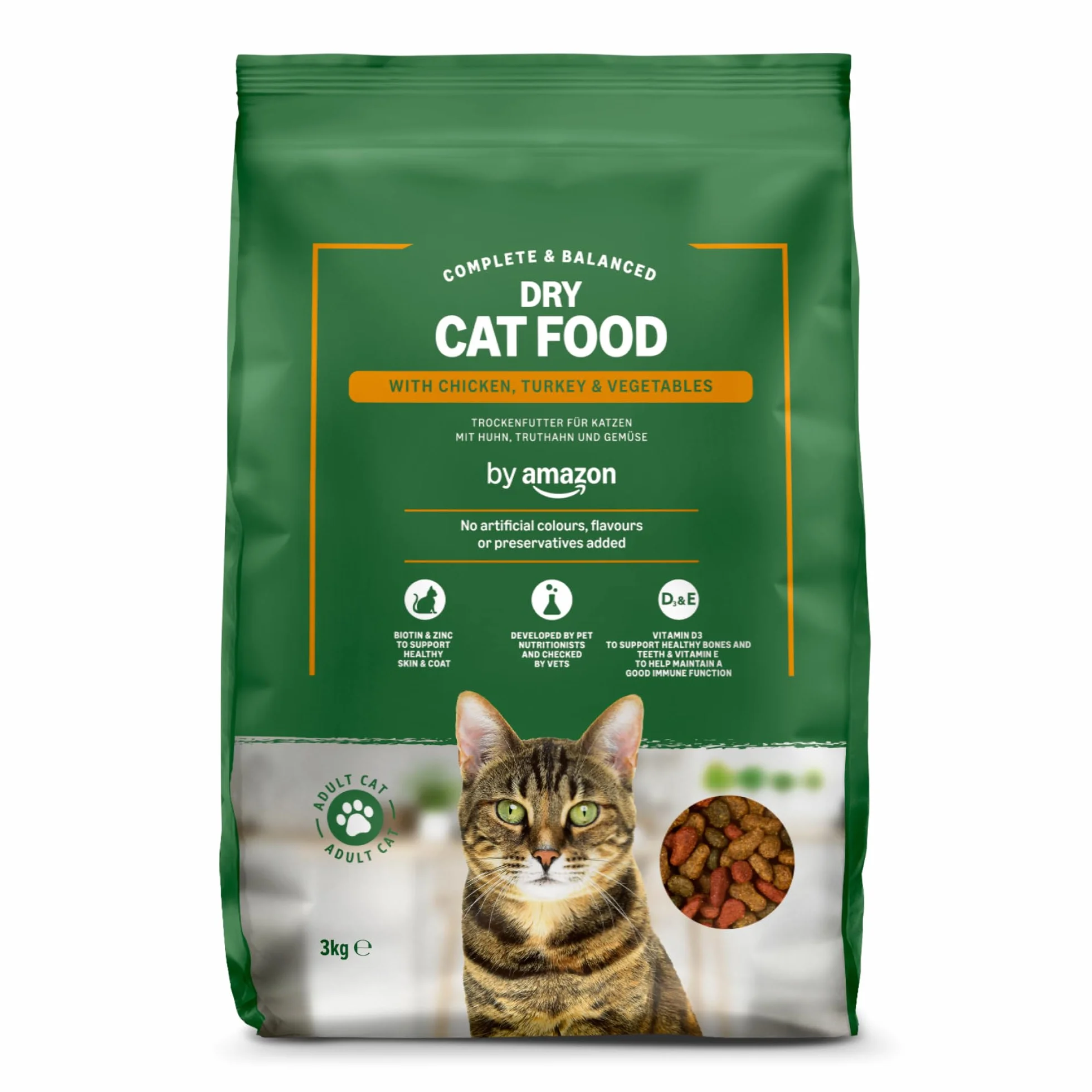 Alimento secco completo per gatti adulti con pollo, tacchino e verdure, 3 kg