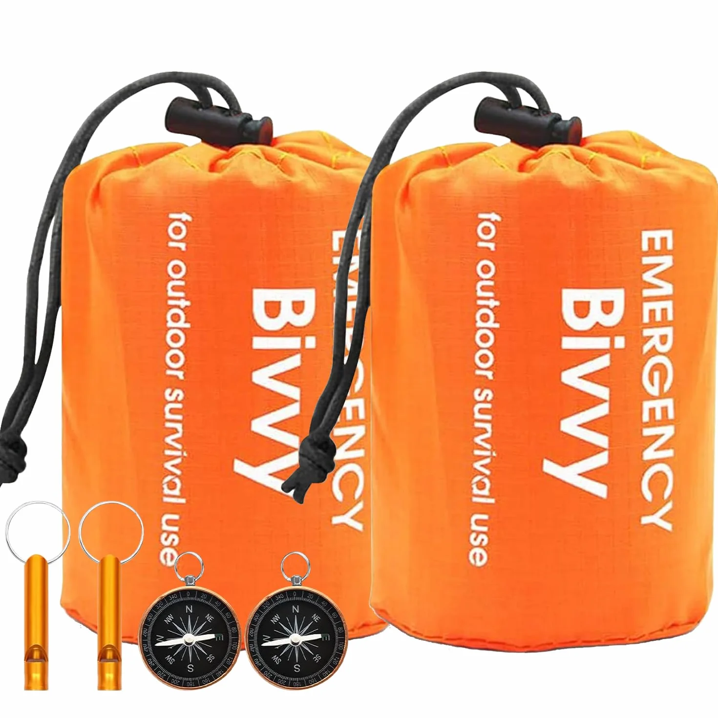 Sacco da bivacco di emergenza, coperta di emergenza, sacco a pelo di sopravvivenza, coperta da salvataggio, ultraleggera, impermeabile, resistente al freddo e al calore, con pipa e bussola per