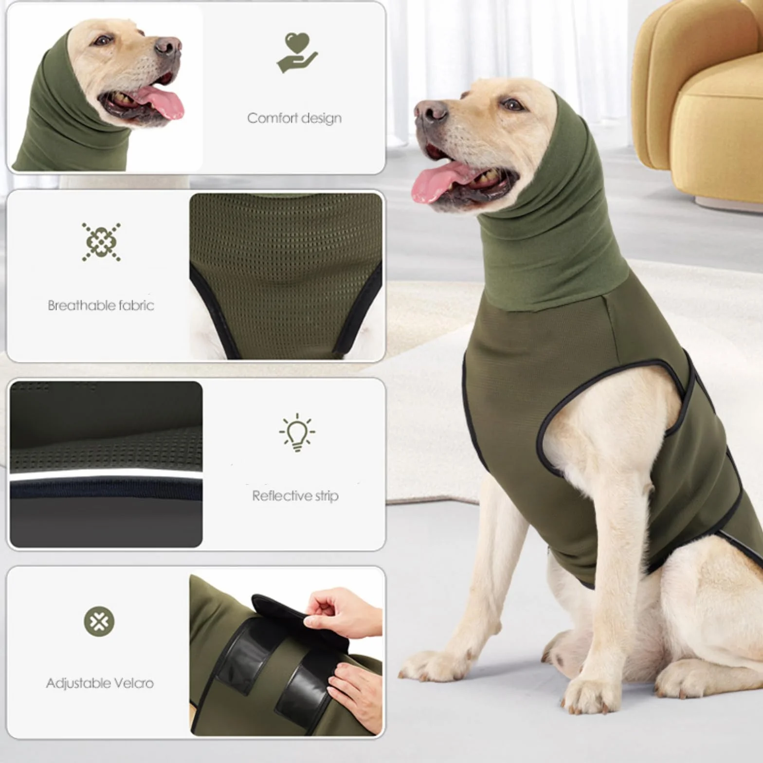 Yanmucy Cappotto calmante per cani 2 in 1 con snood regolabile per ansia fuochi d'artificio
