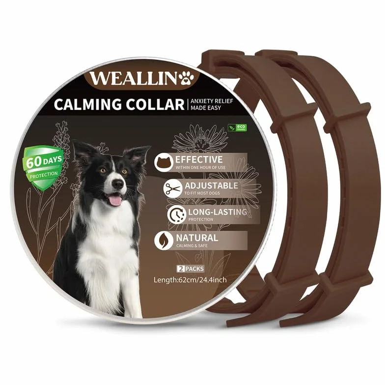 WEALLIN Collare Calmante Anti-Ansia per Cani, Impermeabile, Feromoni Naturali 60 Giorni, 2pz Marrone