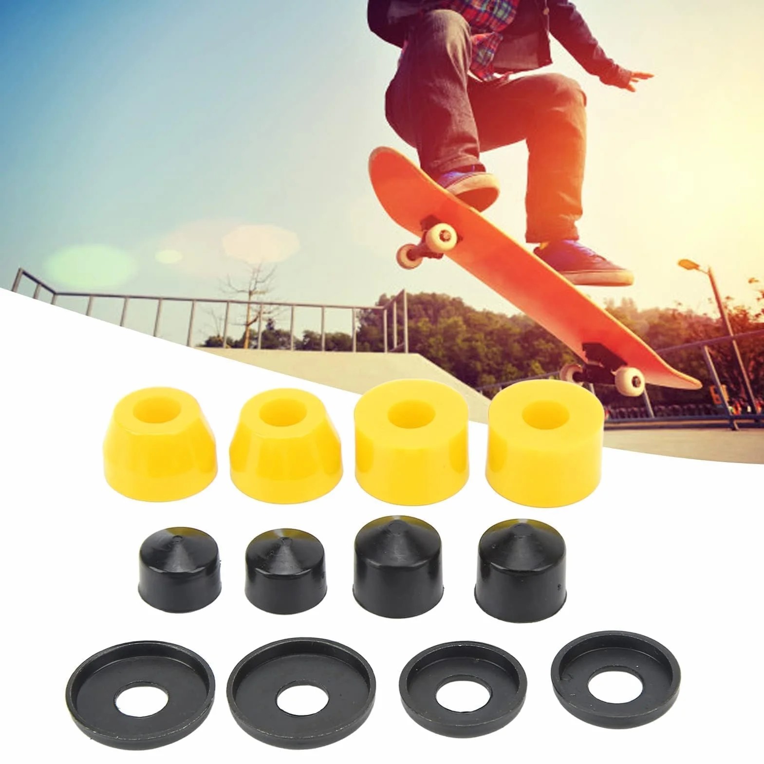 HERCHR Boccole per Skateboard 12 Pezzi Set PU 90A (Giallo)