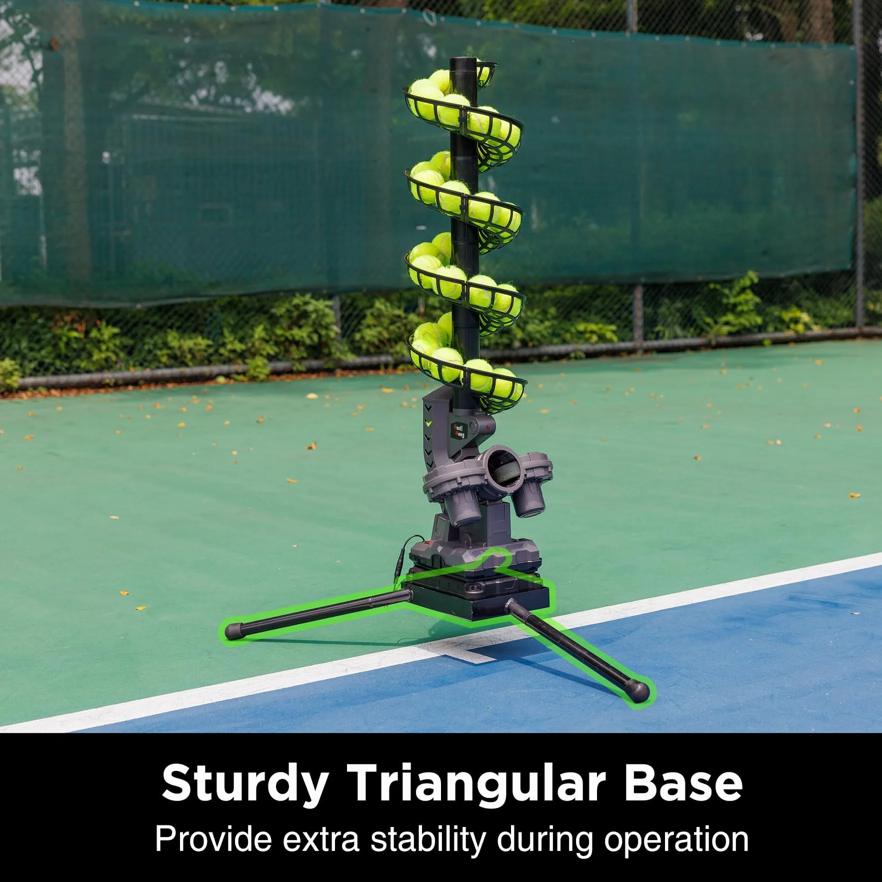 Furlihong 3807BH Macchina da tennis con base triangolare, velocità regolabile, oscillante sinistra/destra superiore/inferiore