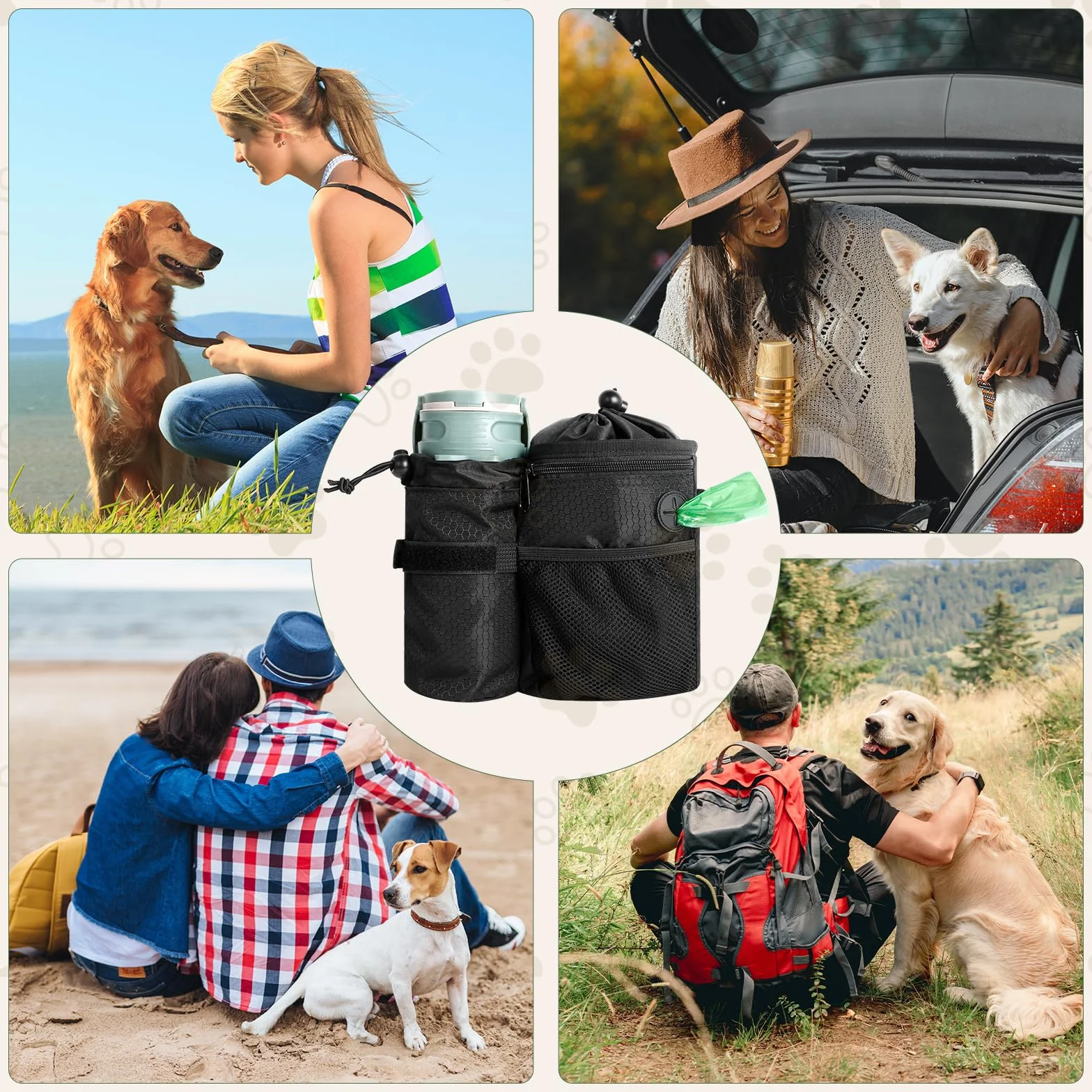 AiQInu Porta Premietti per Cani, Sacchetto per Cani con Sacchetto per Bottiglia d'Acqua Staccabile, Borsa Addestramento con Dispenser per Sacchetti per Cacca