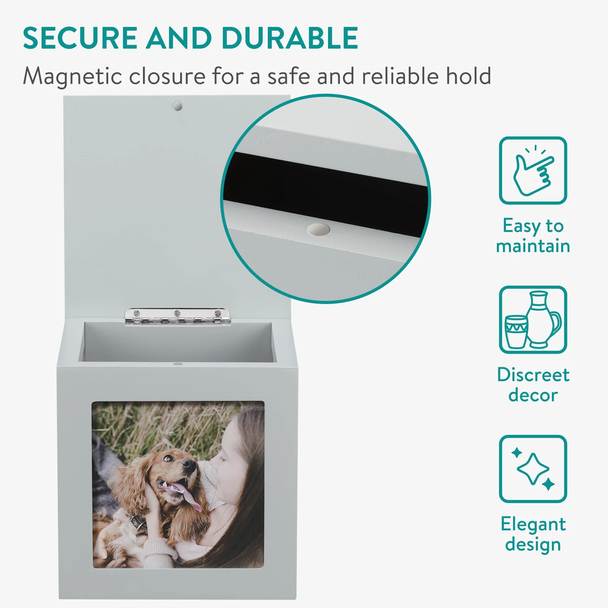 Navaris Urna Funeraria - Urna per Ceneri con 3 Foto - Porta Foto per Immagini di Gatto e Cane - Scatola Portafoto per Ceneri Gatti e Cani - Ideale per Accessori e Ricordi
