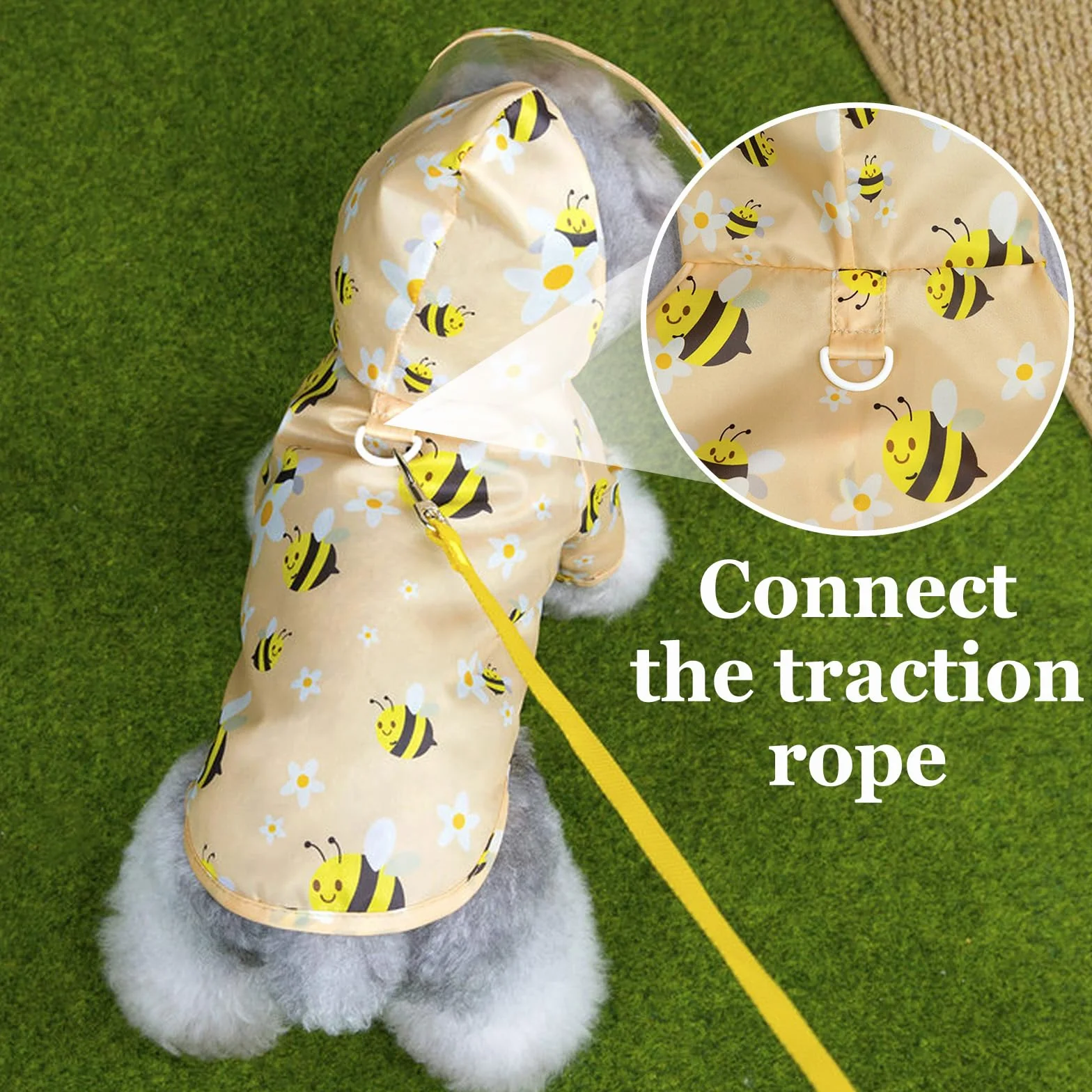 Impermeabile Cane, Impermeabile per Cani Cappotto Ape Gialla, Ultraleggero Cappotto con Cappuccio, Antipioggia Ultraleggero Cane con Tessuto Premium Idrorepellente per Cani di Piccola
