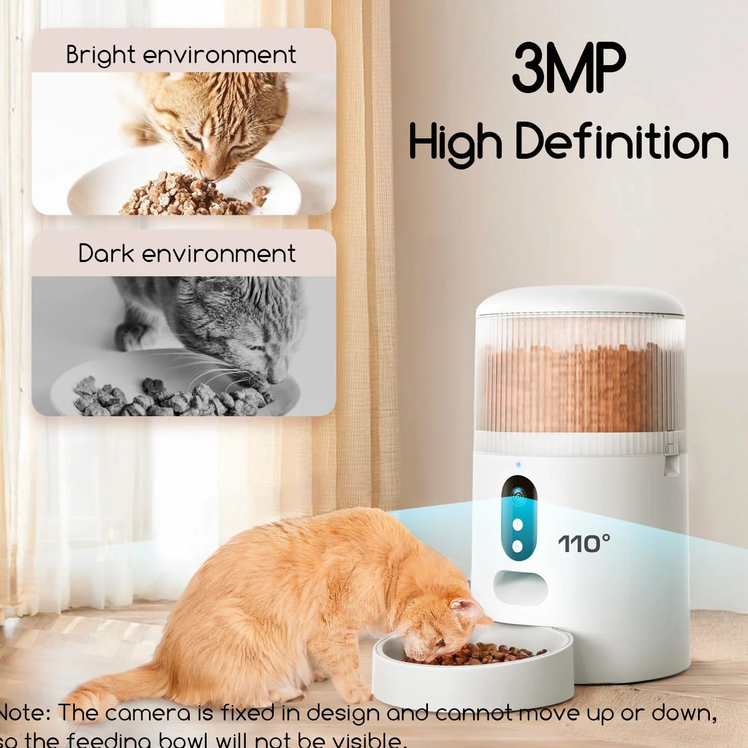 Faroro Dispenser Automatico Cibo Gatti WiFi, 3MP HD Telecamera con Visione Notturna, 4L Dispenser Cibo Gatti/Cani con Audio Bidirezionale, Controllo APP, Rilevamento Movimento e Doppia Alimentazione