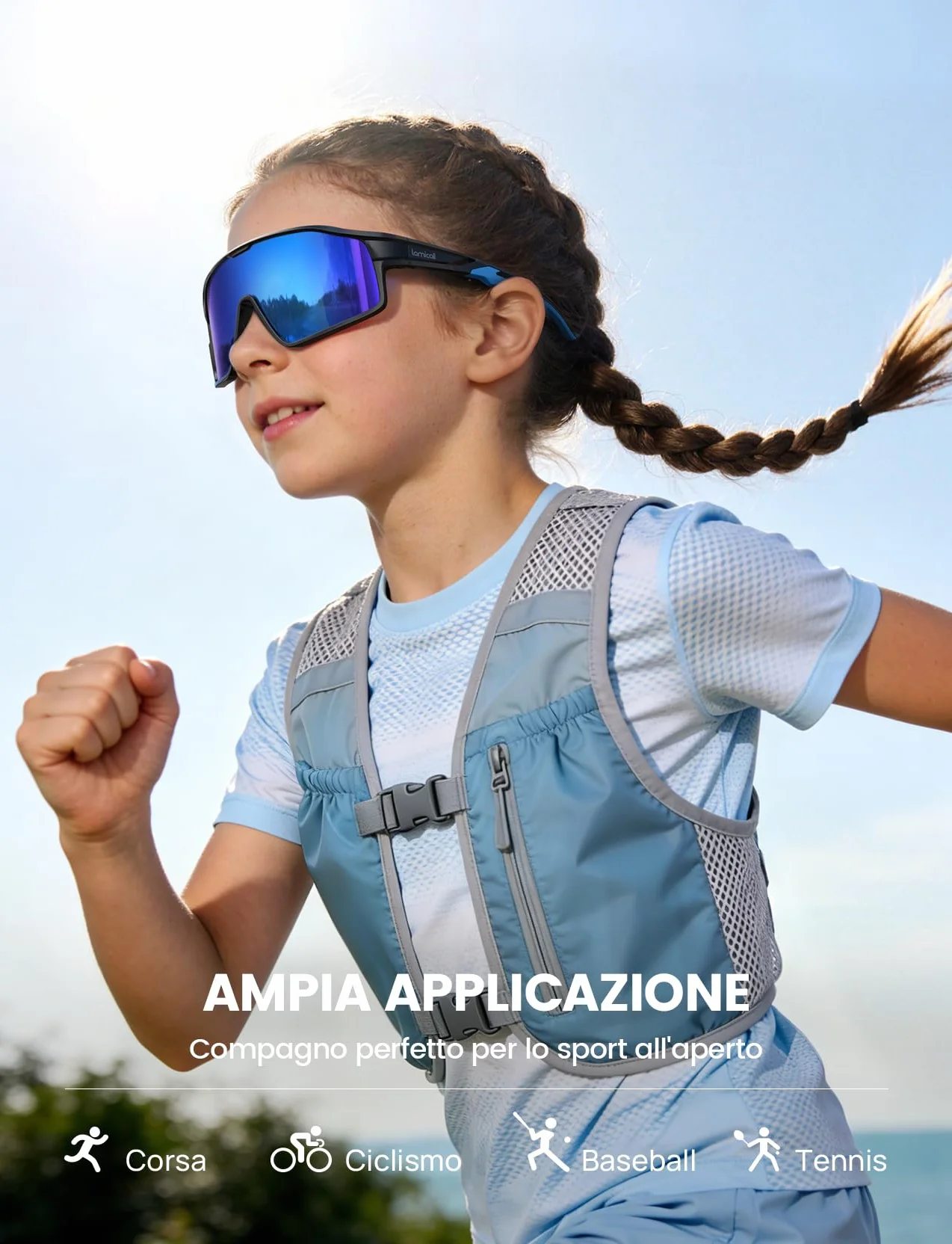 Lamicall Polarizzati Occhiali Ciclismo per Bambini - [22g Ultraleggero] UV400 Protezione, Materiale-TR90, Occhiali da Sole Sportivi con Naselli Regolabili, Occhiali Bambini per Corsa/Ciclismo/Baseball
