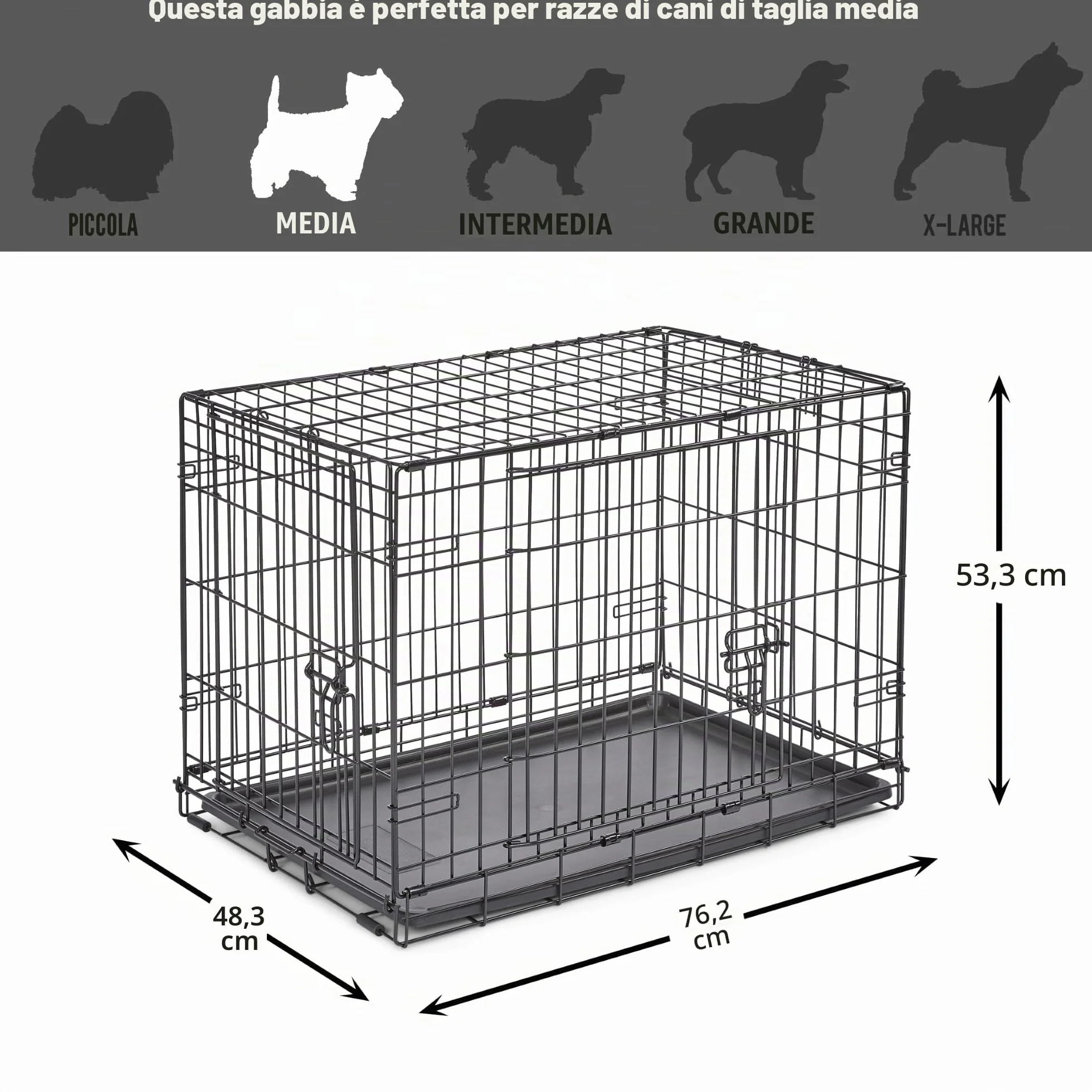 New World Gabbia per cani a doppia porta 76 cm pieghevole in metallo