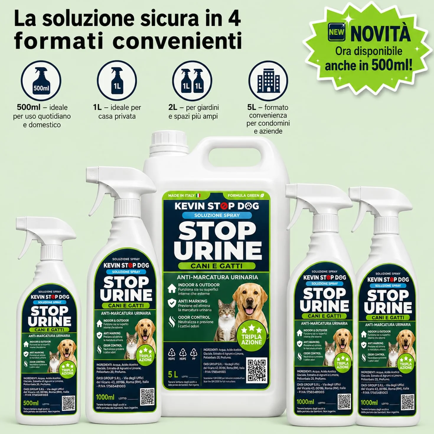 Repellente Cani e Gatti 1L - Flacone con Trigger Spray - Dissuasore Spray Anti Marcatura Urina Pipi per Esterni ed Interni - Disabituante Naturale - Elimina Odori - Made in Italy
