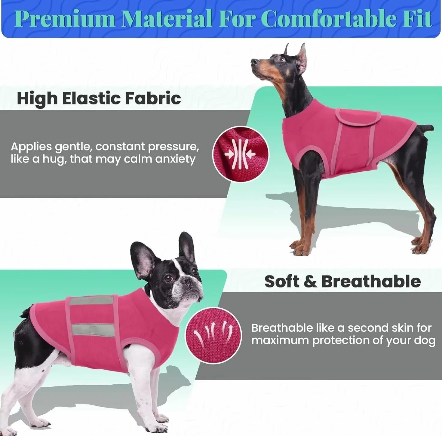 Giubbotto Calmante per Cani con Strisce Riflettenti, Morbido Mantello Anti-Ansia Regolabile Taglie S-XL
