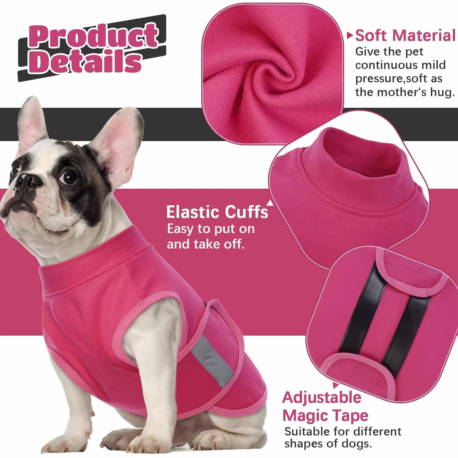 Giubbotto Calmante per Cani con Strisce Riflettenti, Morbido Mantello Anti-Ansia Regolabile Taglie S-XL