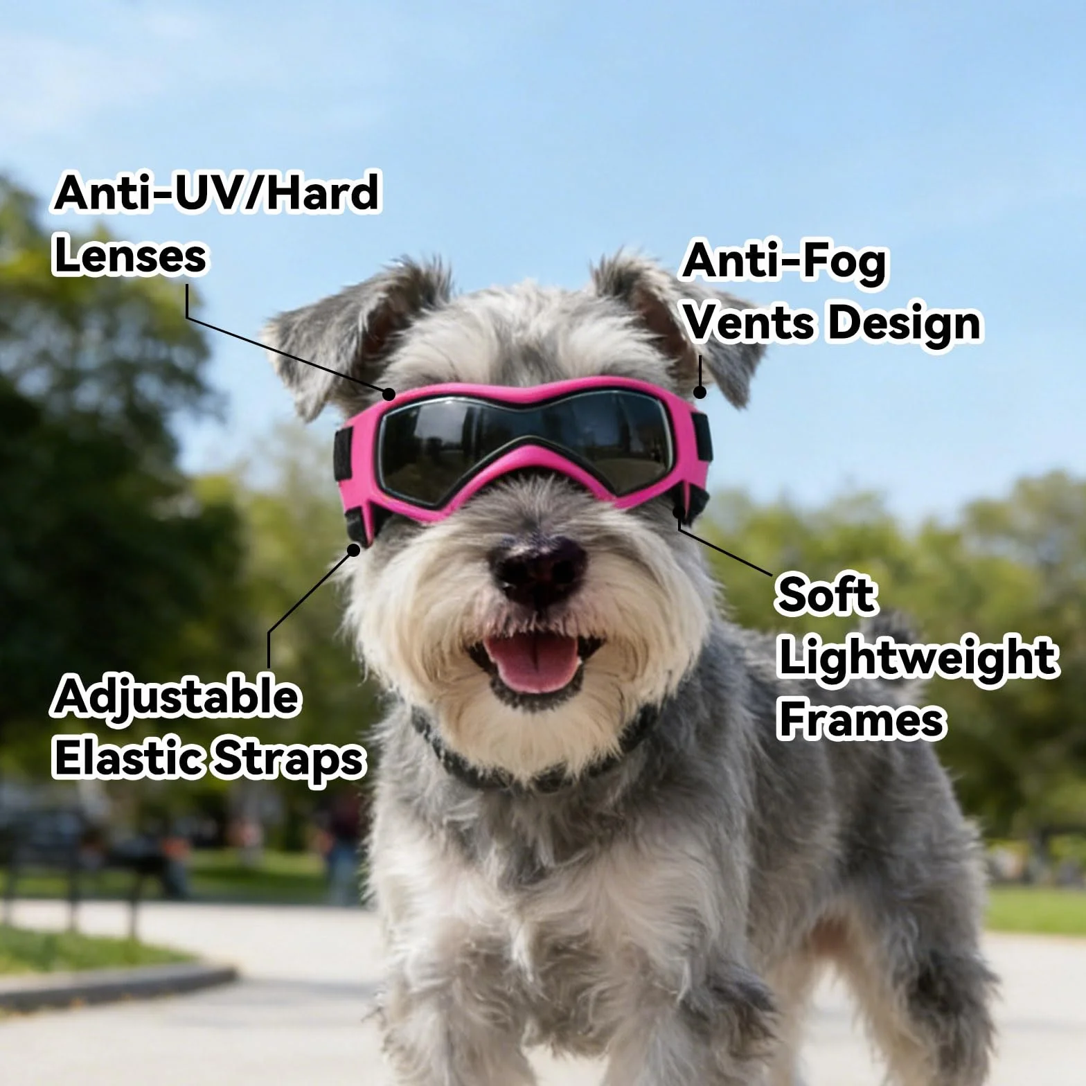 Occhiali da Sole per Cani Occhiali Protettivi per Cani Occhiali da Sole Anti-UV Protezione per gli Occhi per Cani Piccoli/Medi - Rosa