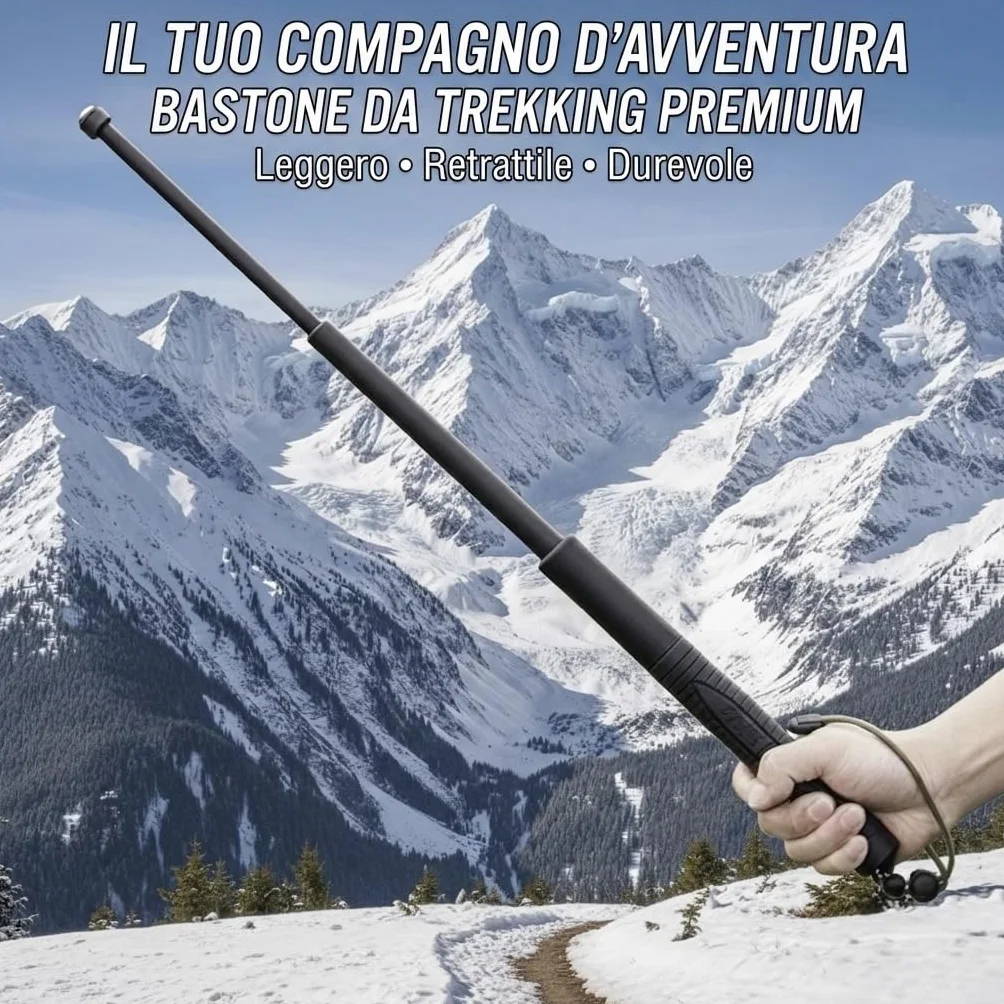 Bastone da Trekking Telescopico Regolabile, Impugnatura Antiscivolo, Punta con Gommino, Leggero
