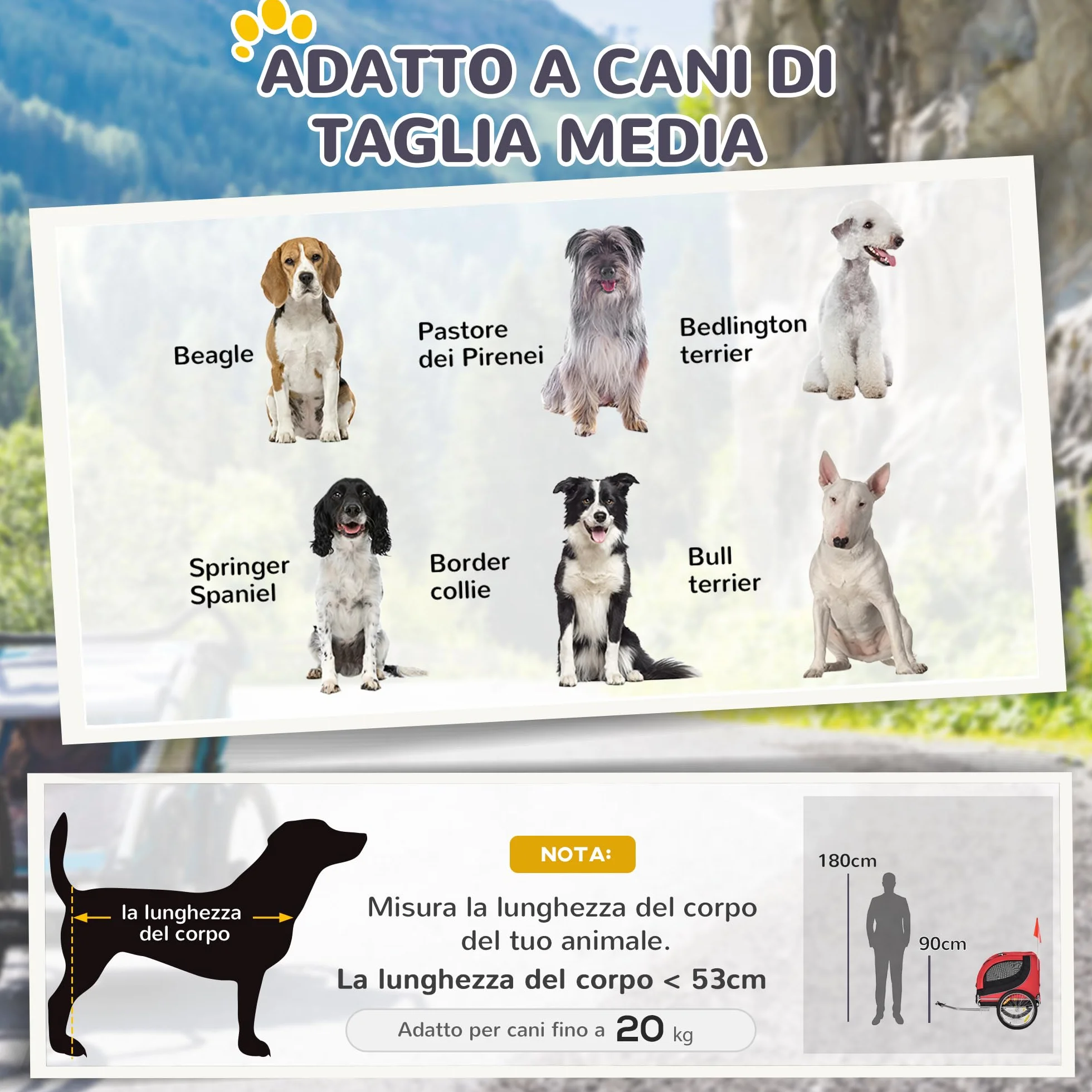 PawHut Carrellino Rimorchio per Cani Animali Domestici da Bicicletta 130 x 73 x 90cm Rosso e nero