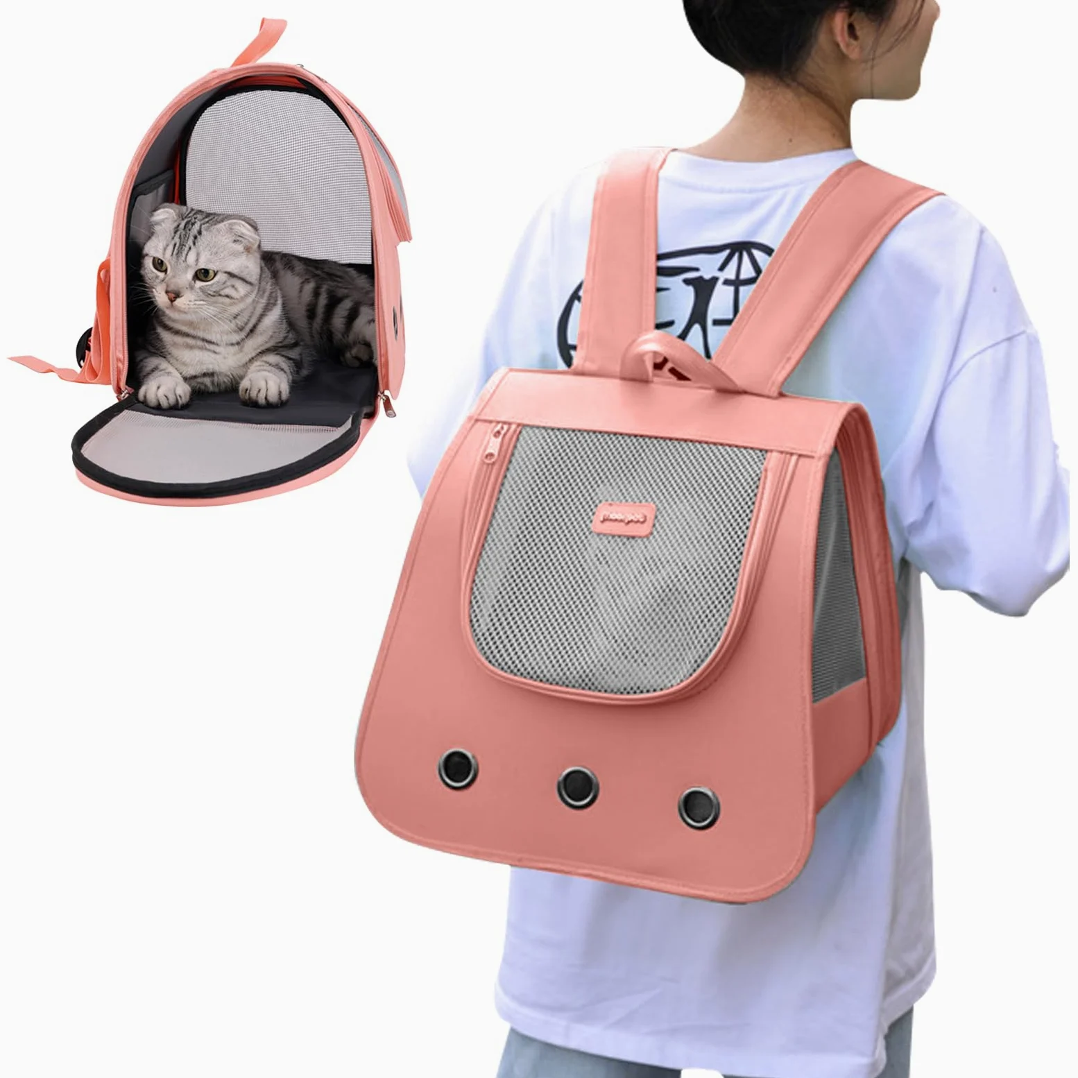 PETCUTE Zaino per Cani e Gatti,Portabile e Pieghevole Zaino Trasportino per Animali Domestici Fino a 7.5KG,Zaino Porta Cane Gatto con Tappetino Rimovibile e Tracolla Regolabile,per Viaggio,Campeggio