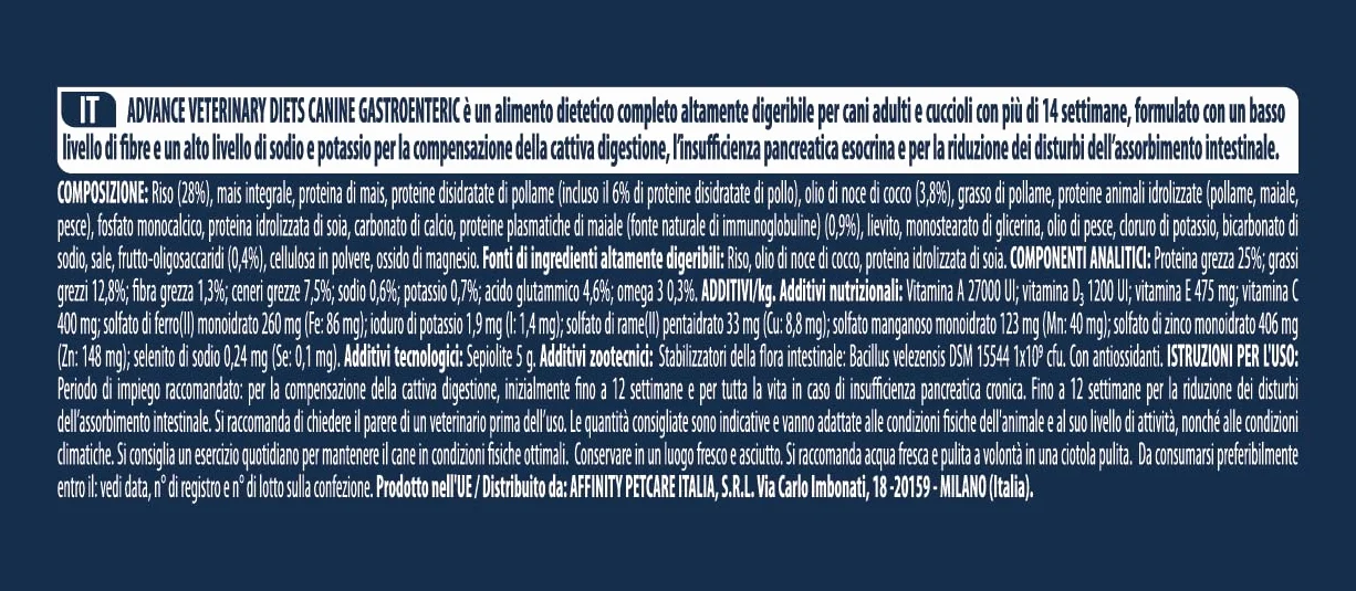 Advance Diete veterinarie gastroenteriche Cibo secco per cani 3 kg