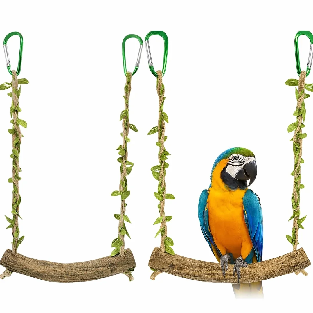 Giocattolo Altalena per Uccelli in Legno 2 Pezzi per Pappagalli Gabbia