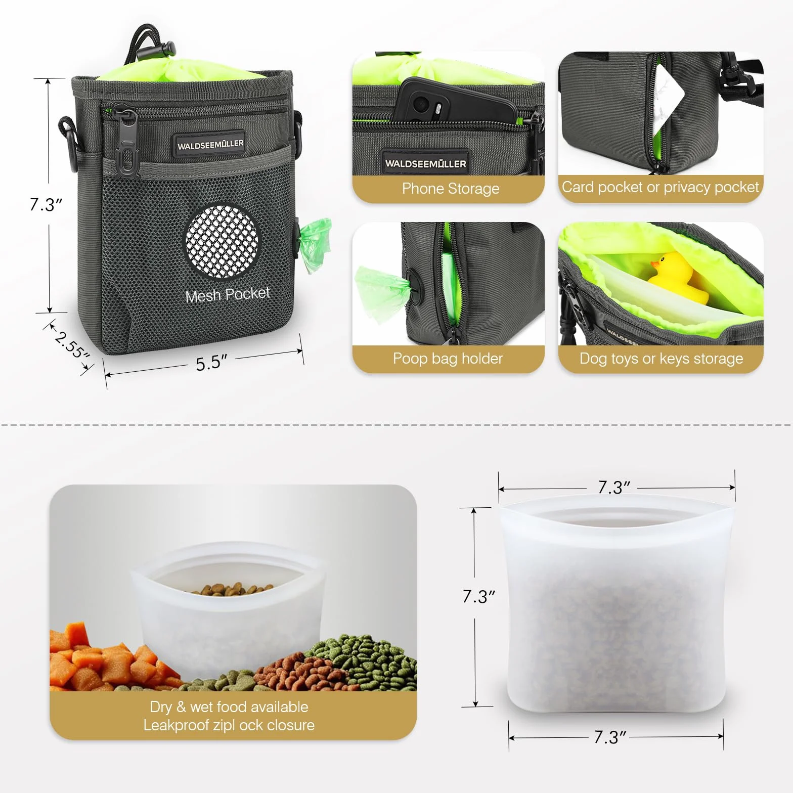 Waldseemüller Cane Snack Borsa, Borsa per Alimenti per Cani, Borsa Addestramento Cane Contenitore Cane Regolabile, Clicker di Addestramento, Sacchetto per Snack in Silicone