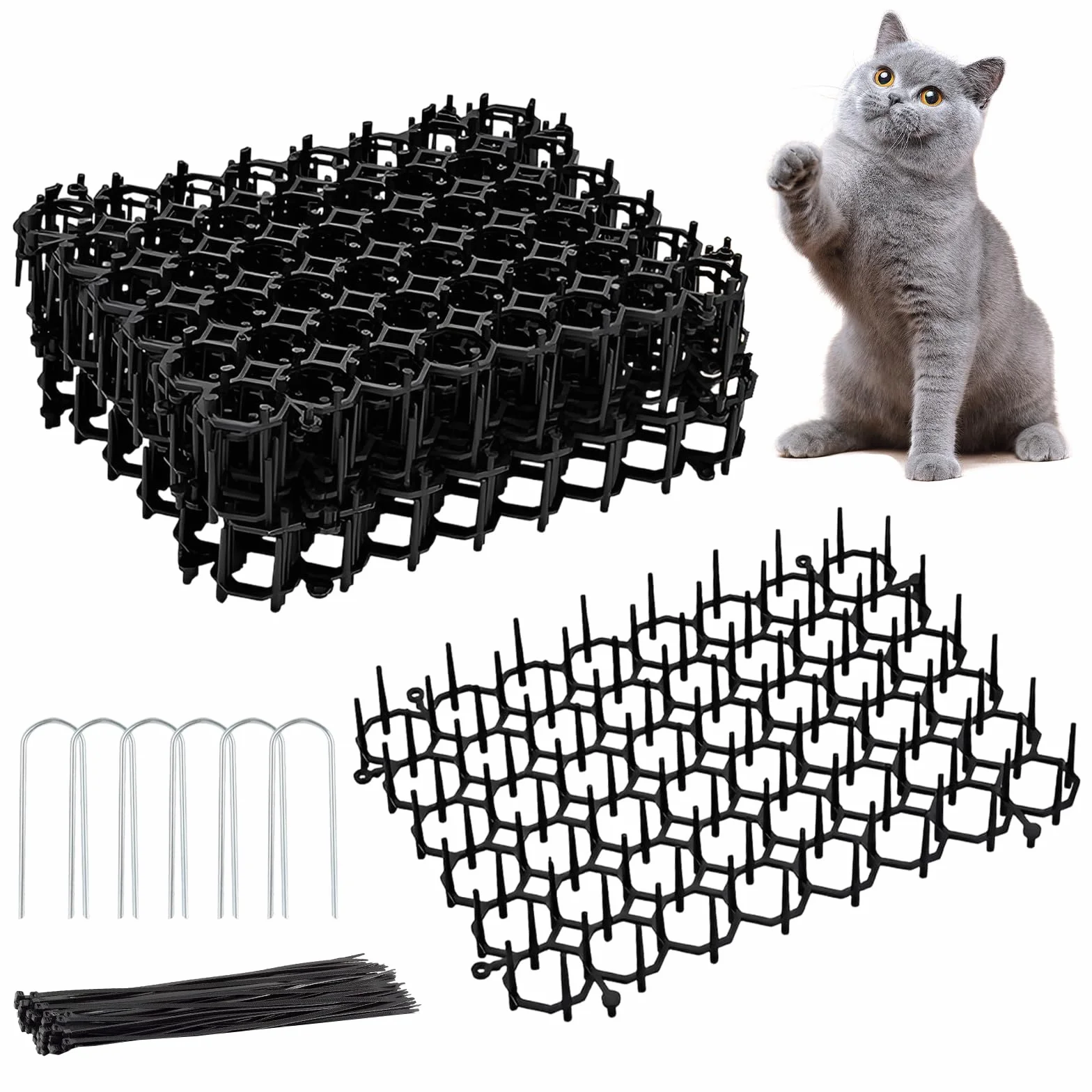 Tappetini Dissuasori Per Gatti (Set Da 6, 20X15Cm) - Repellente Con 6 Picchetti Di Fissaggio E 30 Fascette In Nylon- Griglia Con Punte Per Giardino, Divano - Barriera Interno/Esterno