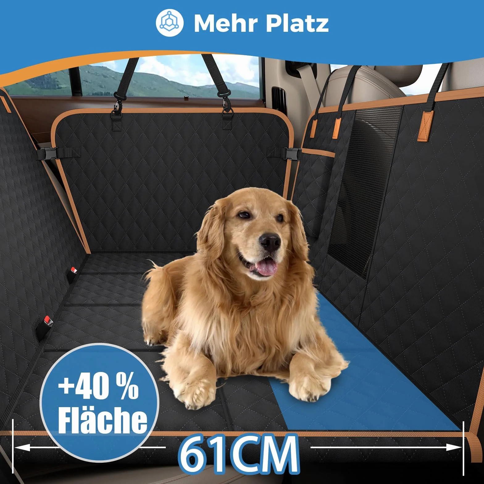 Coprisedile Auto per Cani con Pannello di Fibra Rigido- Più spazio - Impedisce ai Cani di Cadere, Impermeabile, Telo Auto Per Cani, Per Auto Durevole, Telo Auto Per Cani Usato in Tutte le Auto e i SUV
