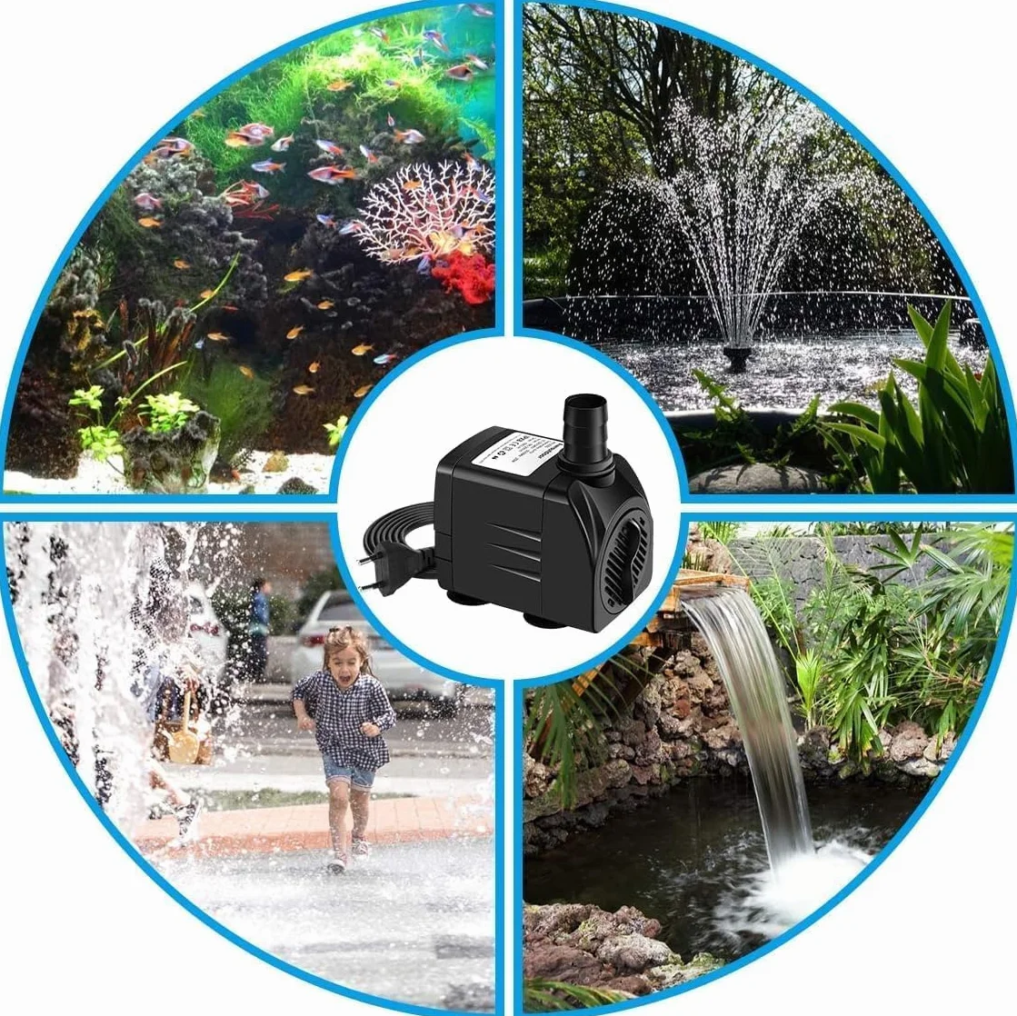 Pompa Acqua Sommergibile 25W 2000L/H Ultra-Silenzioso per Acquario Terrari Stagno