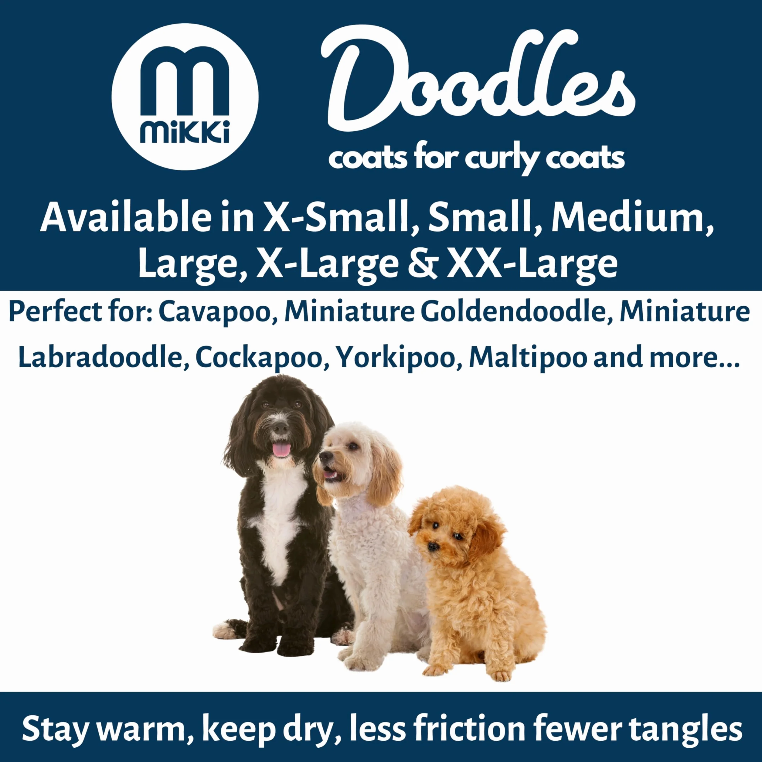 Mikki Doodles - Impermeabile per cani, impermeabile, antivento, fodera setosa, meno attrito, meno nodi e grovigli, taglia L
