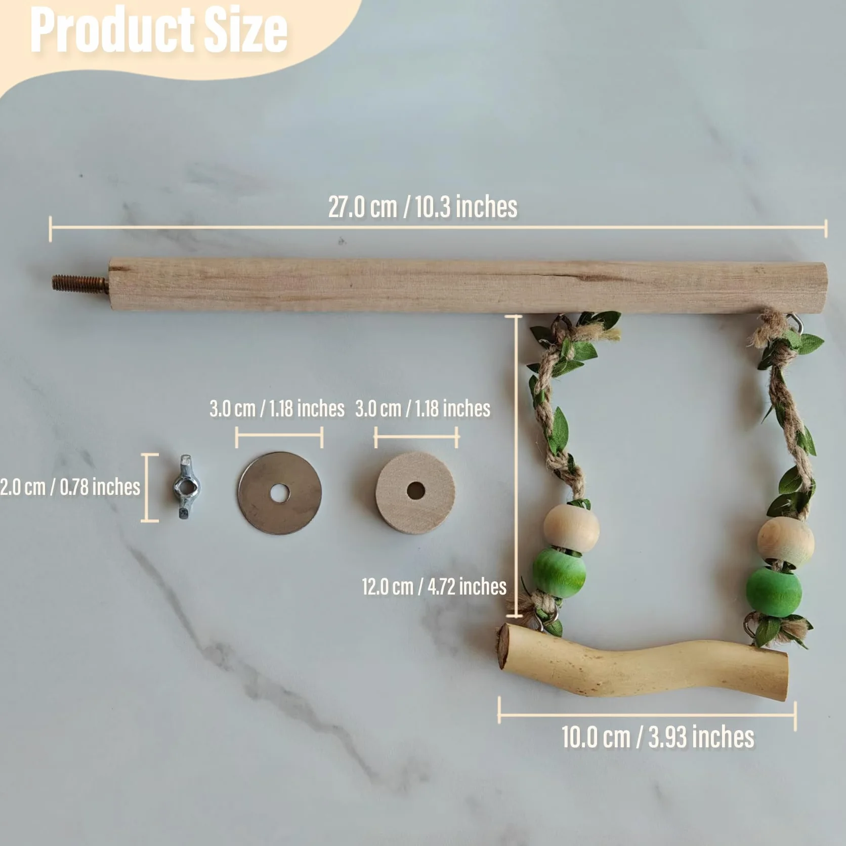 Altalena per uccelli in legno naturale trespolo 25 cm corda intrecciata giocattolo gabbia pappagallini