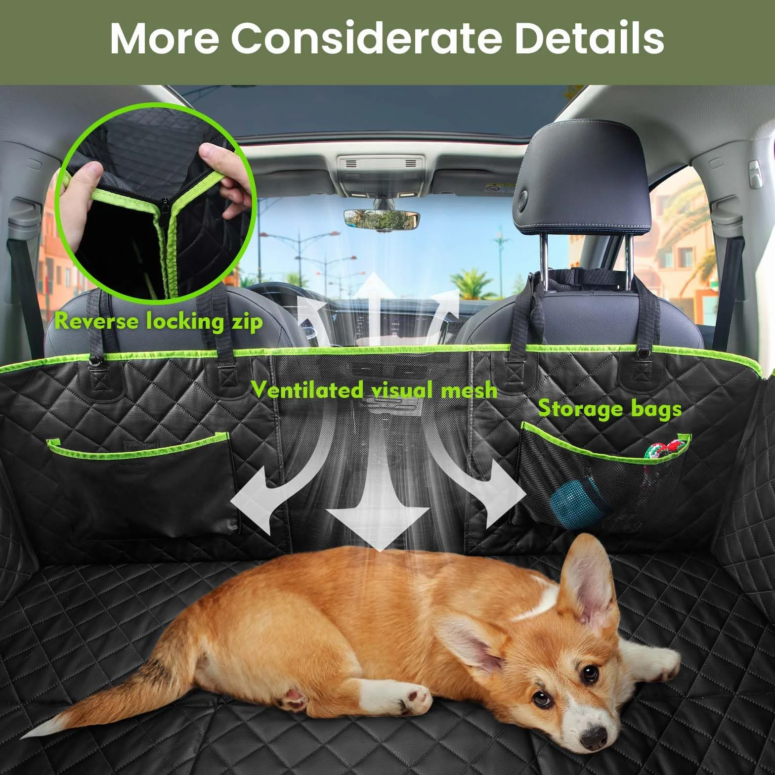 Pecute Coprisedile Auto per Cani con Fondo Duro,2025 Aggiornato Materia, 3-in-1 Auto Telo & Estensore & Barrier, Impermeabile Antigraffio, Texture Divano, Fino a 150 kg