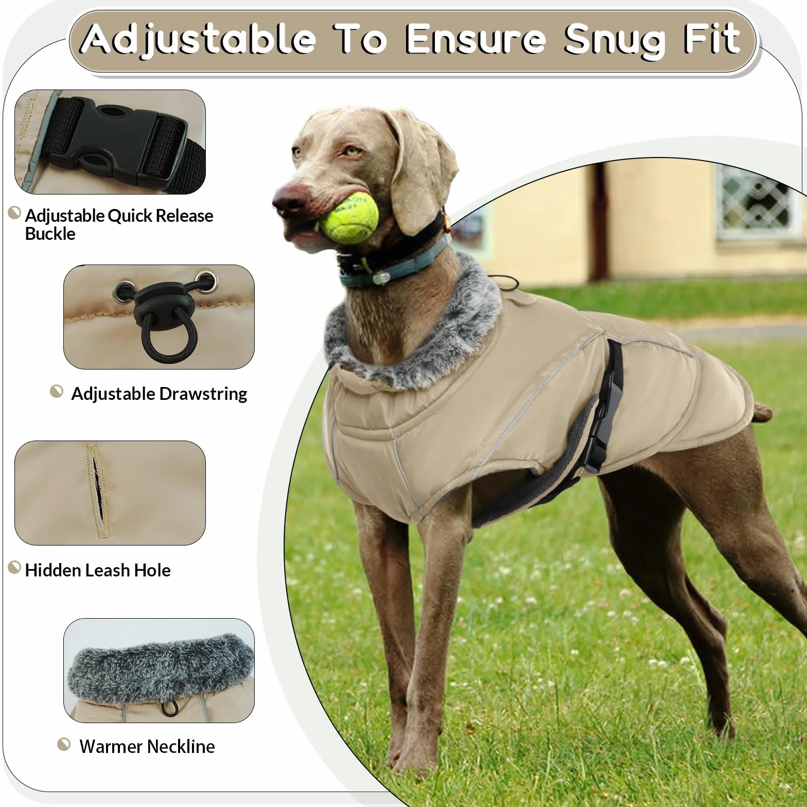 PUMYPOREITY Cappotto Invernale Impermeabile per Cani di Taglia Grande, Riflettente, Khaki, 2XL