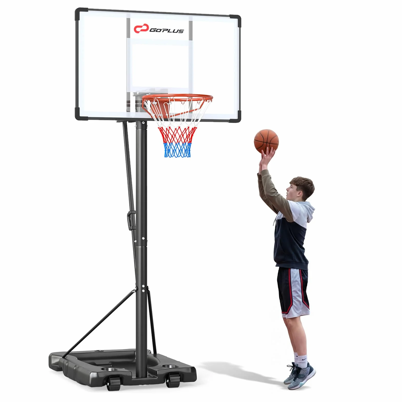 COSTWAY Canestro da Basket per Esterno e Interno, Portatile, Altezza Regolabile 226-361 cm, con Base Riempibile, Tabellone Infrangibile, Ruote, per Principianti, Professionisti, Adulti, Bambini