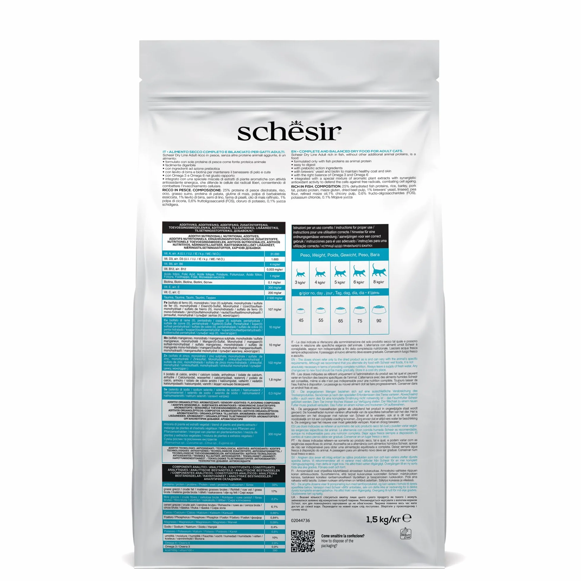 Schesir Adult, Alimento Secco Completo per Gatti Adulti, Con Prosciutto, Vitamine Aggiunte, Senza Conservanti e Coloranti, 1,5 kg